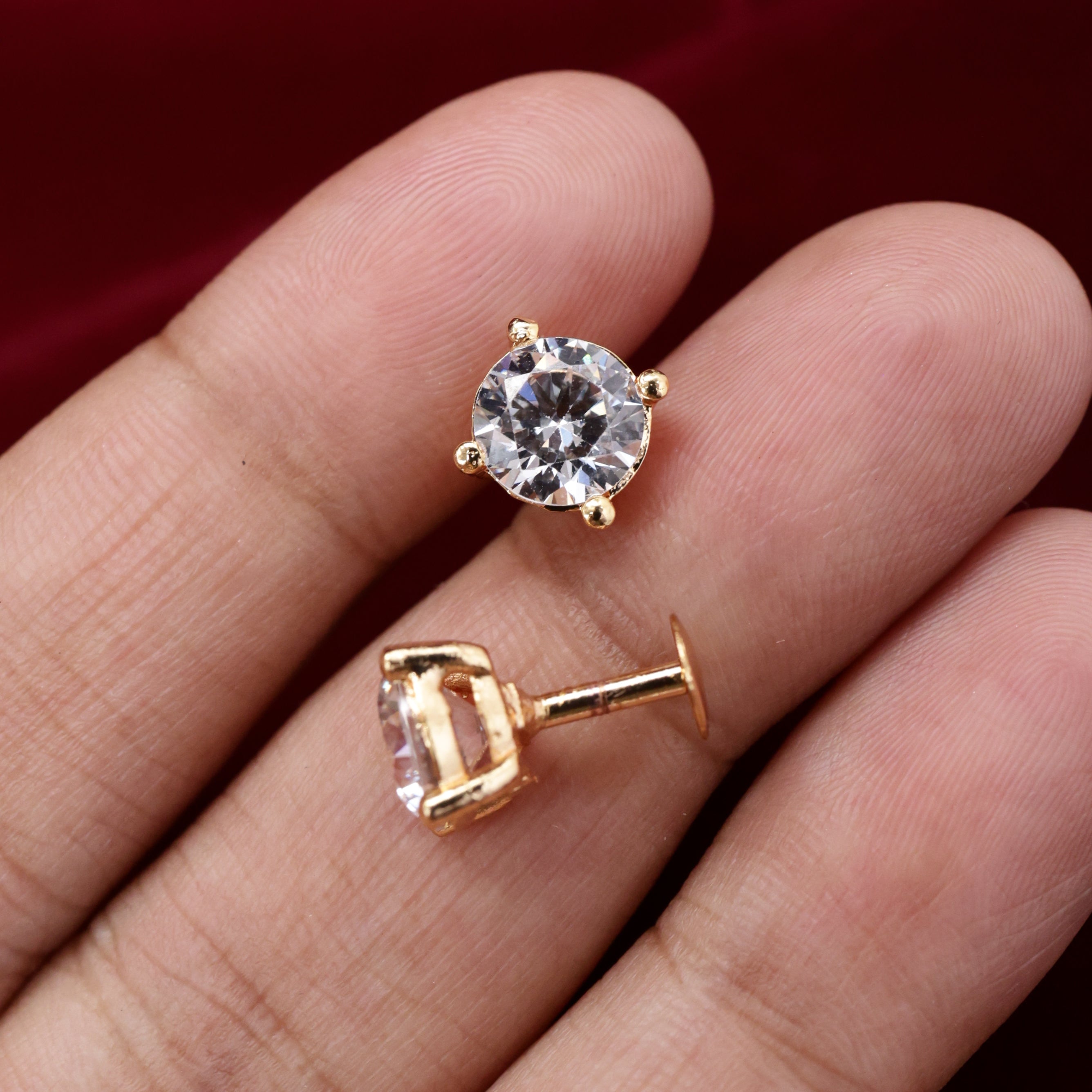 Diamond Look Single Stone Micro Gold Polished Studs Earrings