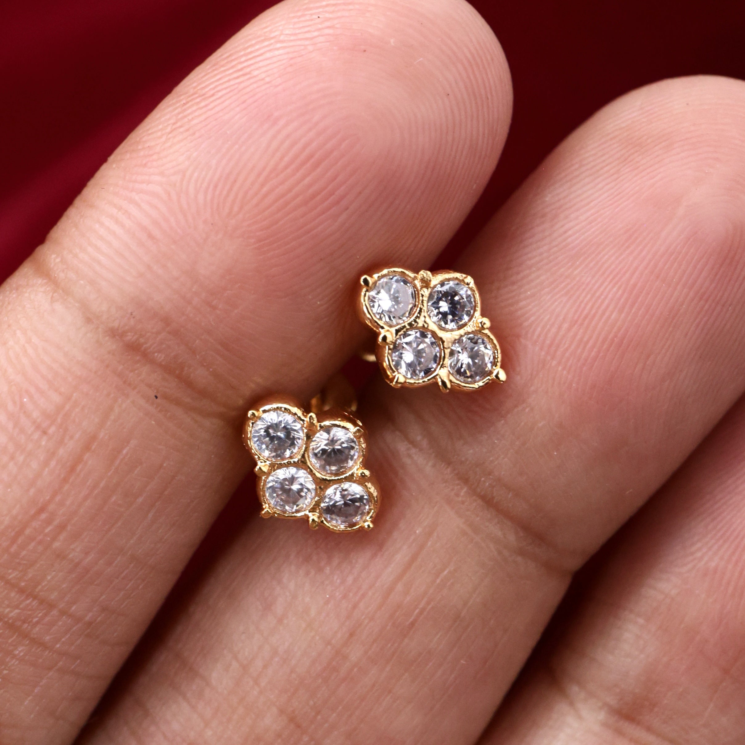 Diamond Look Micro Gold Polished Kids/Baby Studs - 4 Stones