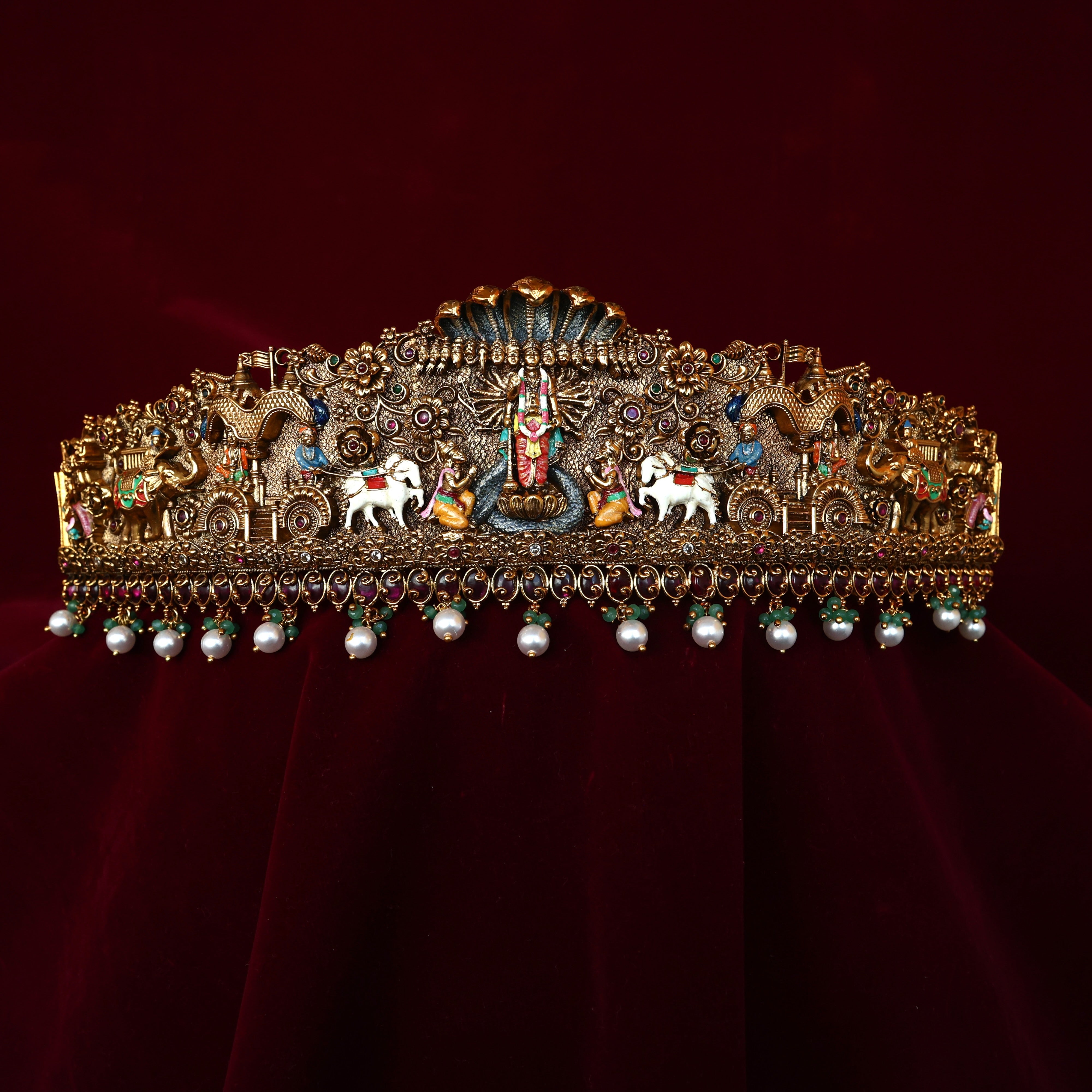 Premium Antique Nagas Colourful Mahavishnu Bridal Heavu Work Hip Belt