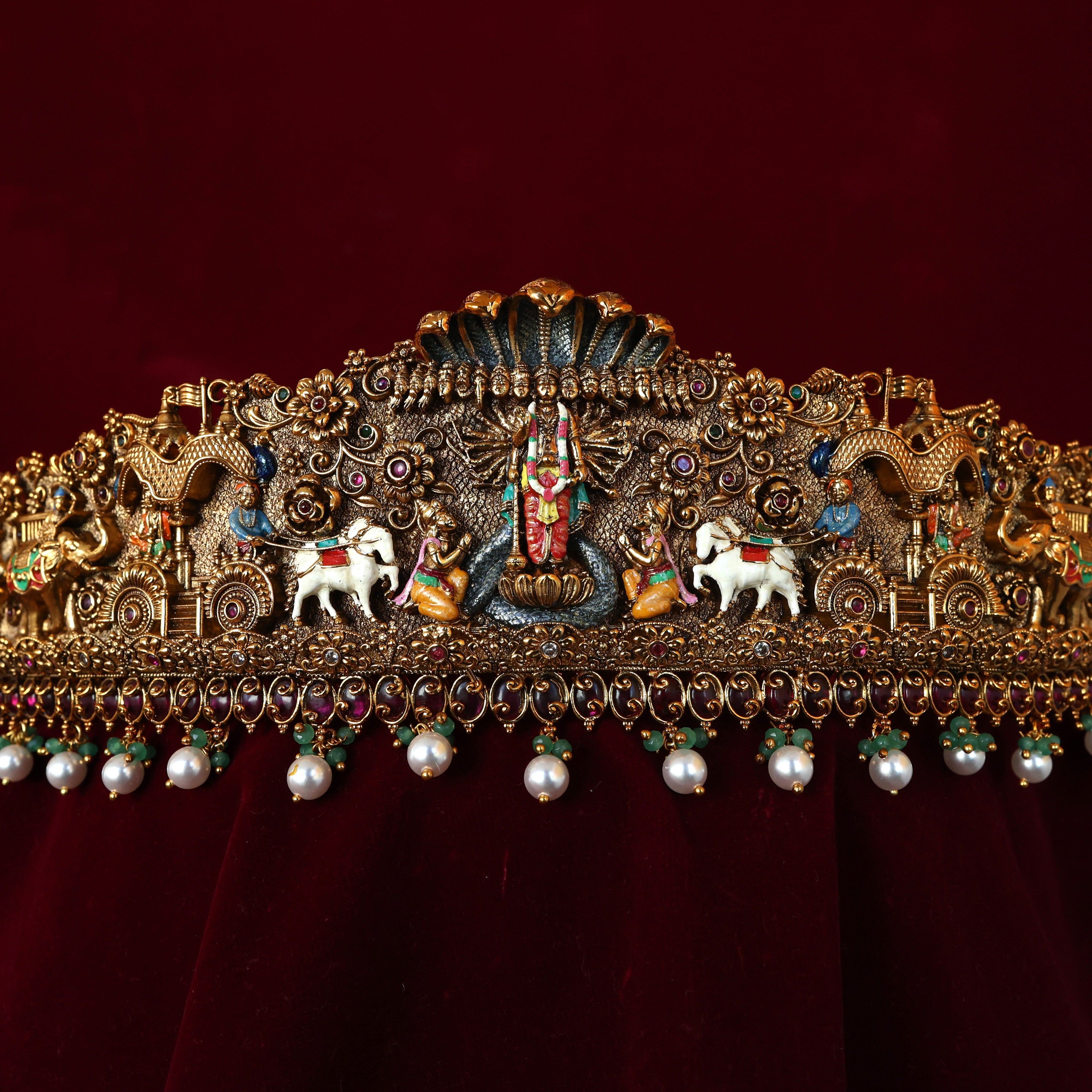 Premium Antique Nagas Colourful Mahavishnu Bridal Heavu Work Hip Belt