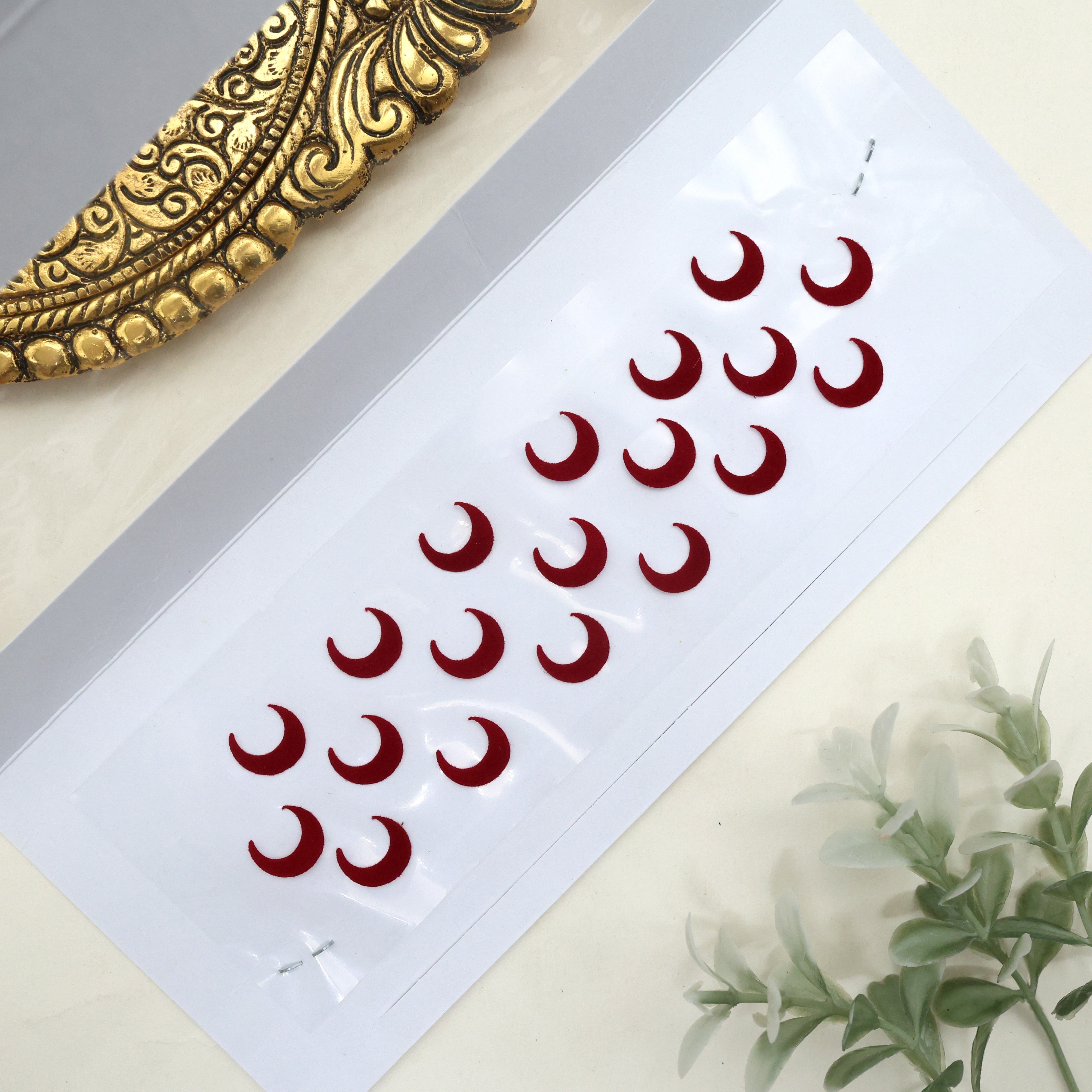 MAROON PLAIN CHAAND STICKER BINDIS - MOON STICKER POTTU BINDIS (PACK OF 3 SMALL, MEDIUM & BIG SIZE BINDIS)