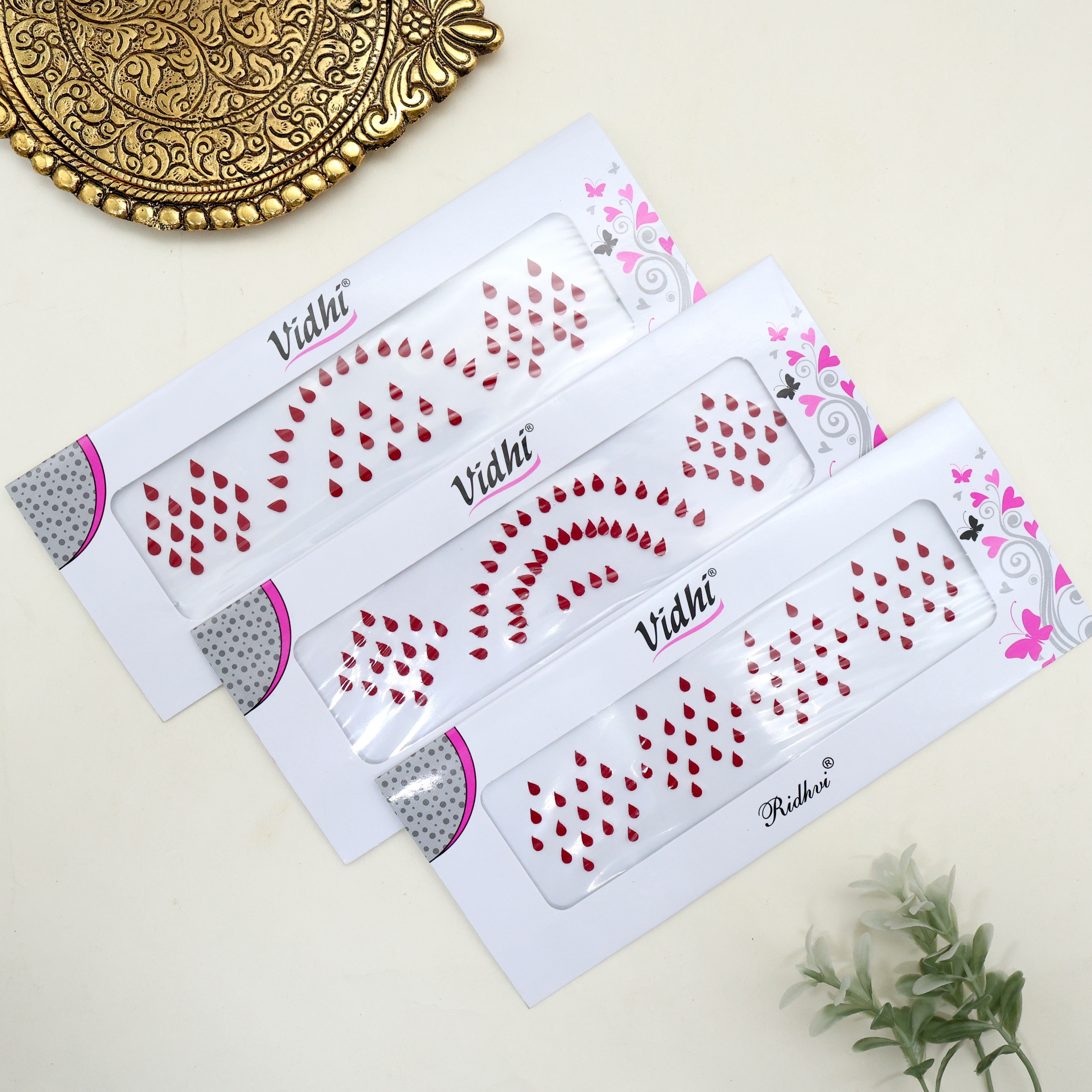 MAROON PLAIN SHORT TILAK STICKER BINDIS - TILAK STICKER POTTU BINDIS (PACK OF 3 SMALL, MEDIUM & BIG SIZE BINDIS)