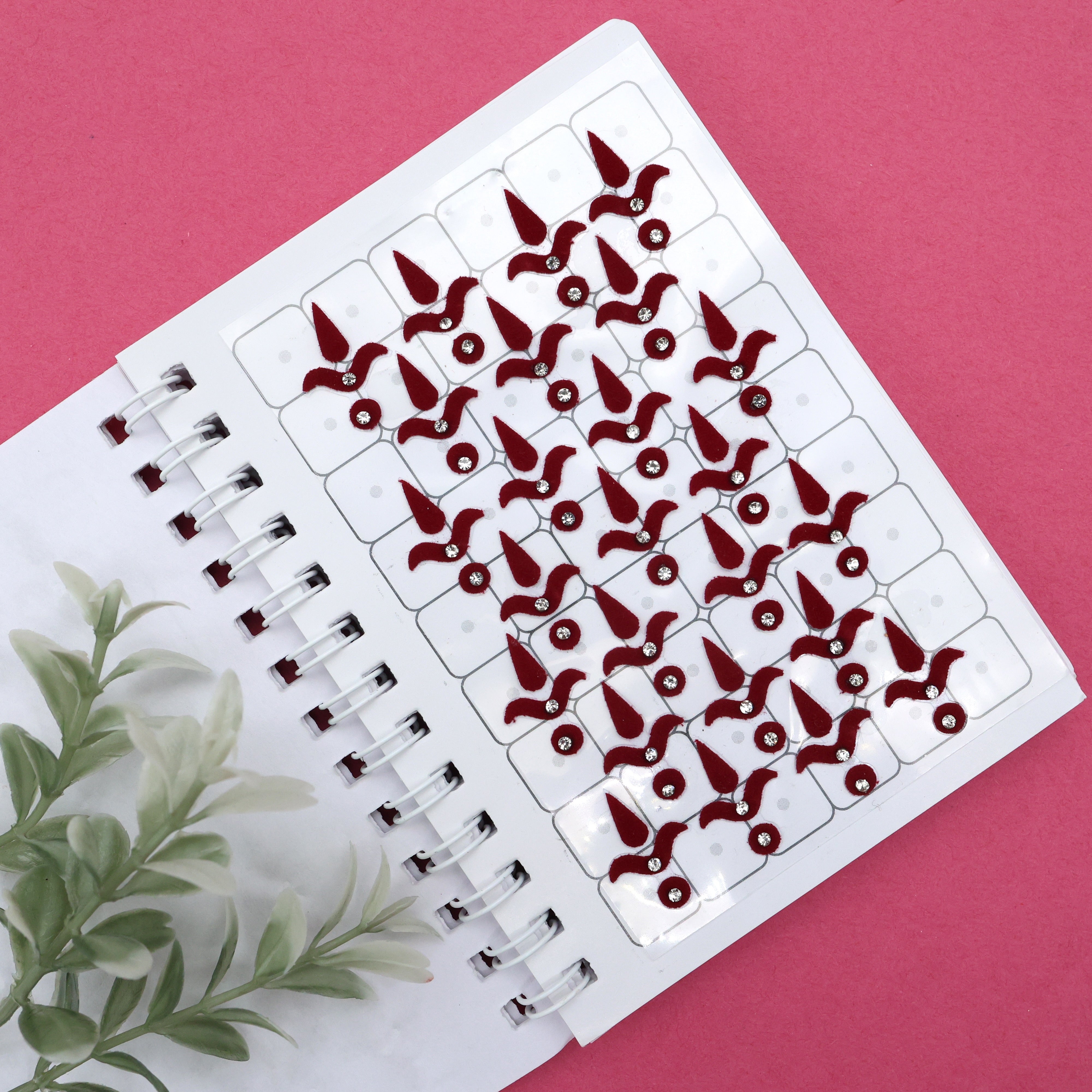 PREMIUM MAROON STONE WORK BIG SIZE KALAYANAM BINDIS - KALAYANA TILAKAM STICKER BINDIS - K4