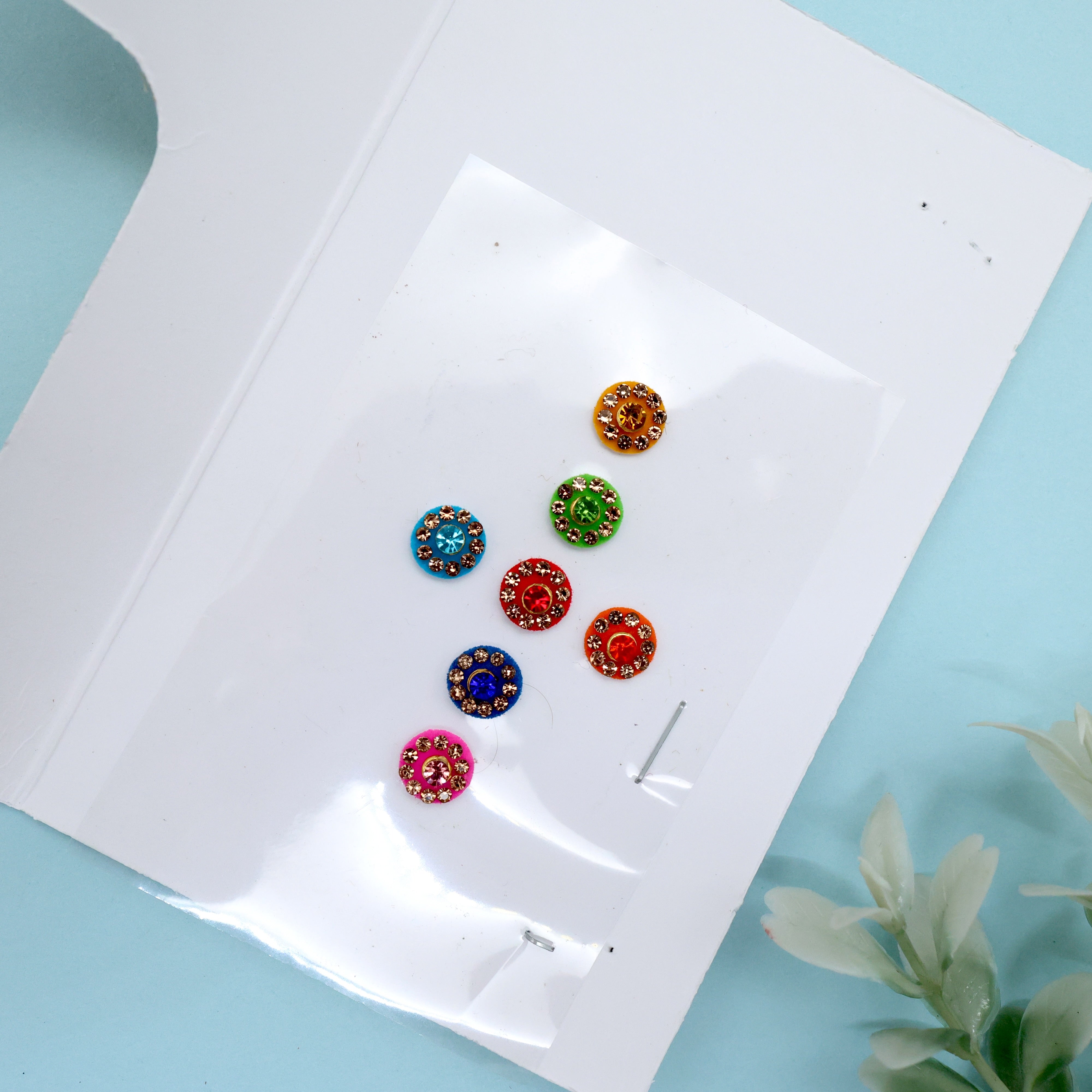 PACK OF 7 PREMIUM STONE WORK ROUND MEDIUM SIZE COLOURFUL BINDI SHEET