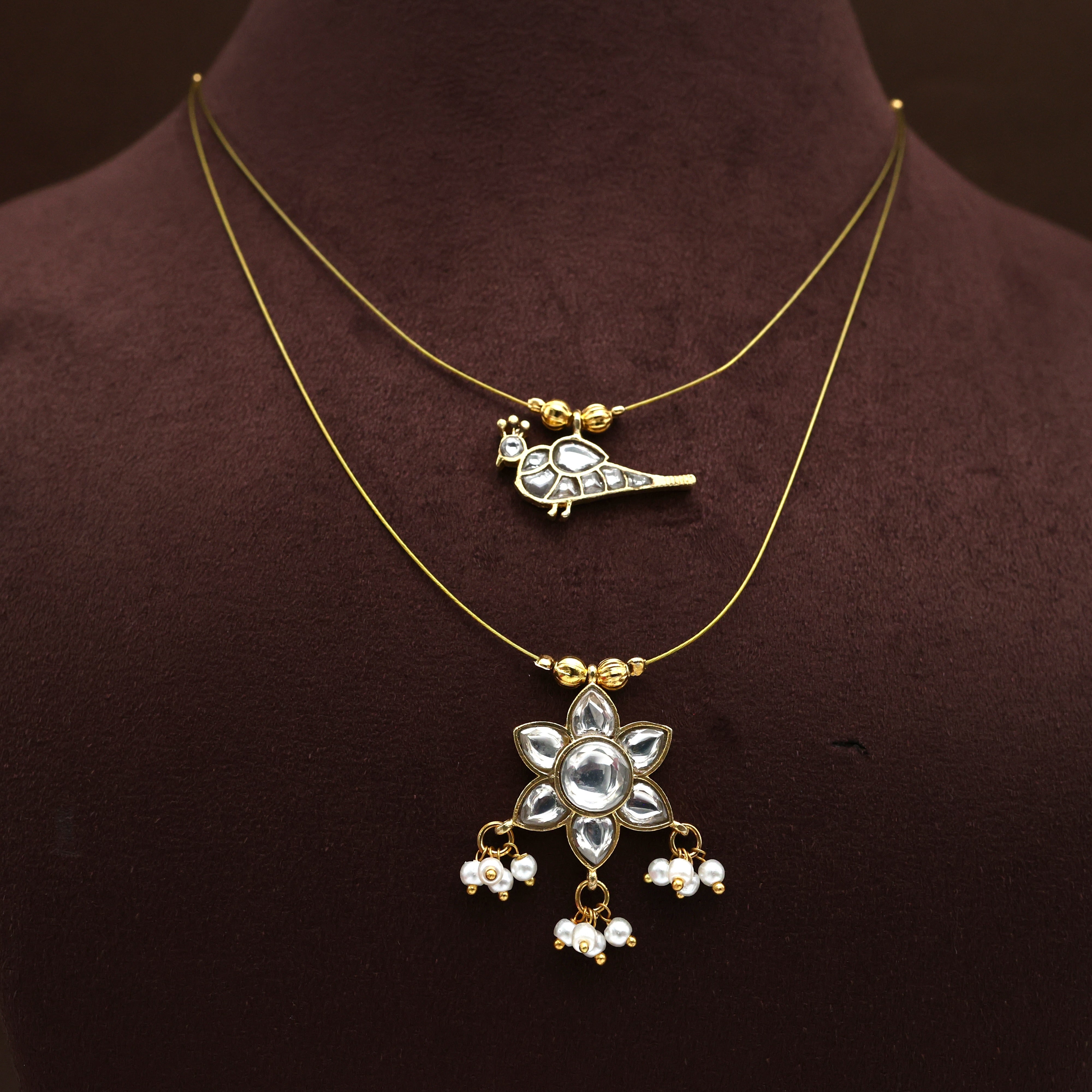 FLOWER & BIRD - JADAU KUNDAN INVISIBLE NECKLACE