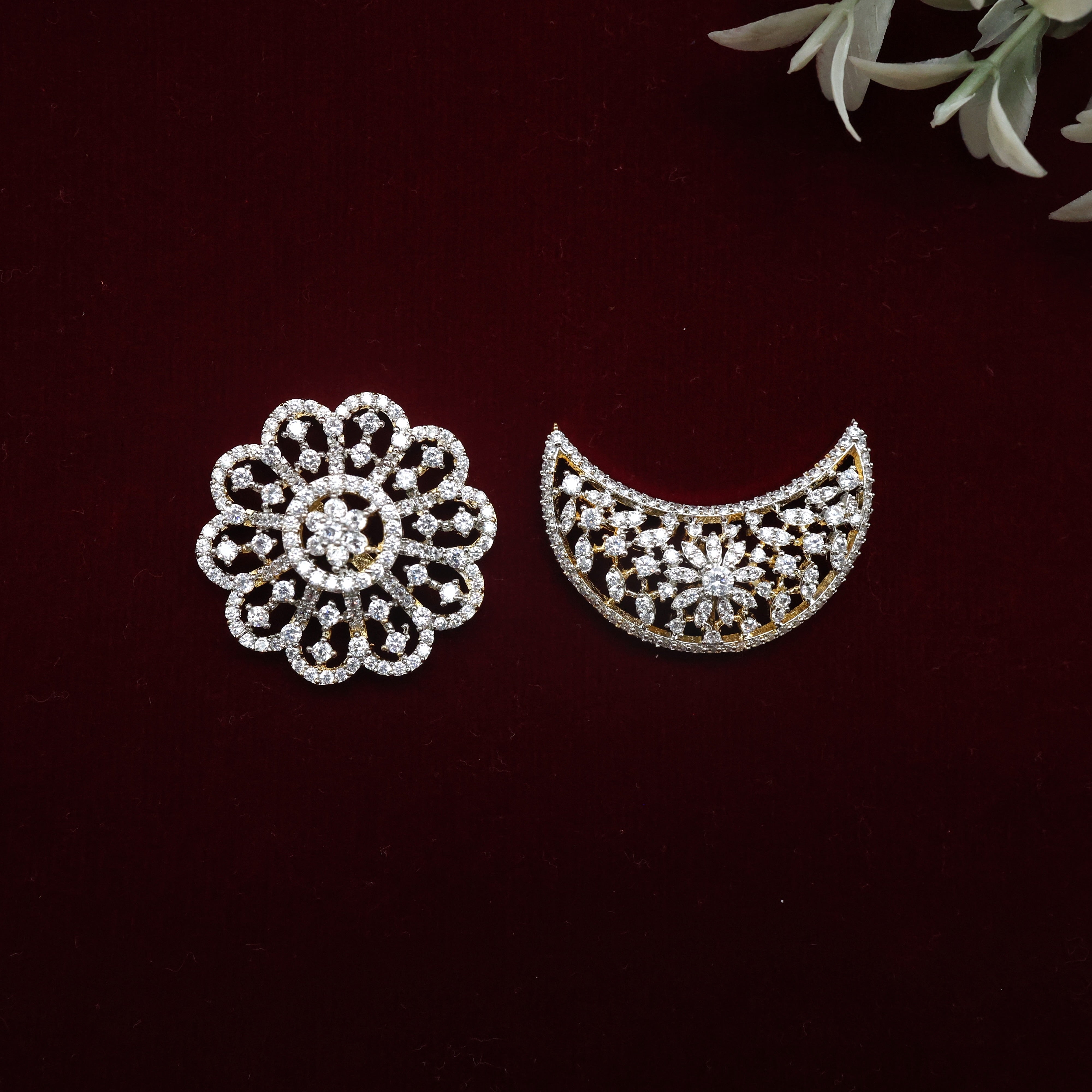 Diamond Look White AD Stones Sun Moon Jada Billas - GJ Polish Suryan Chandran Bridal Jadai Billais