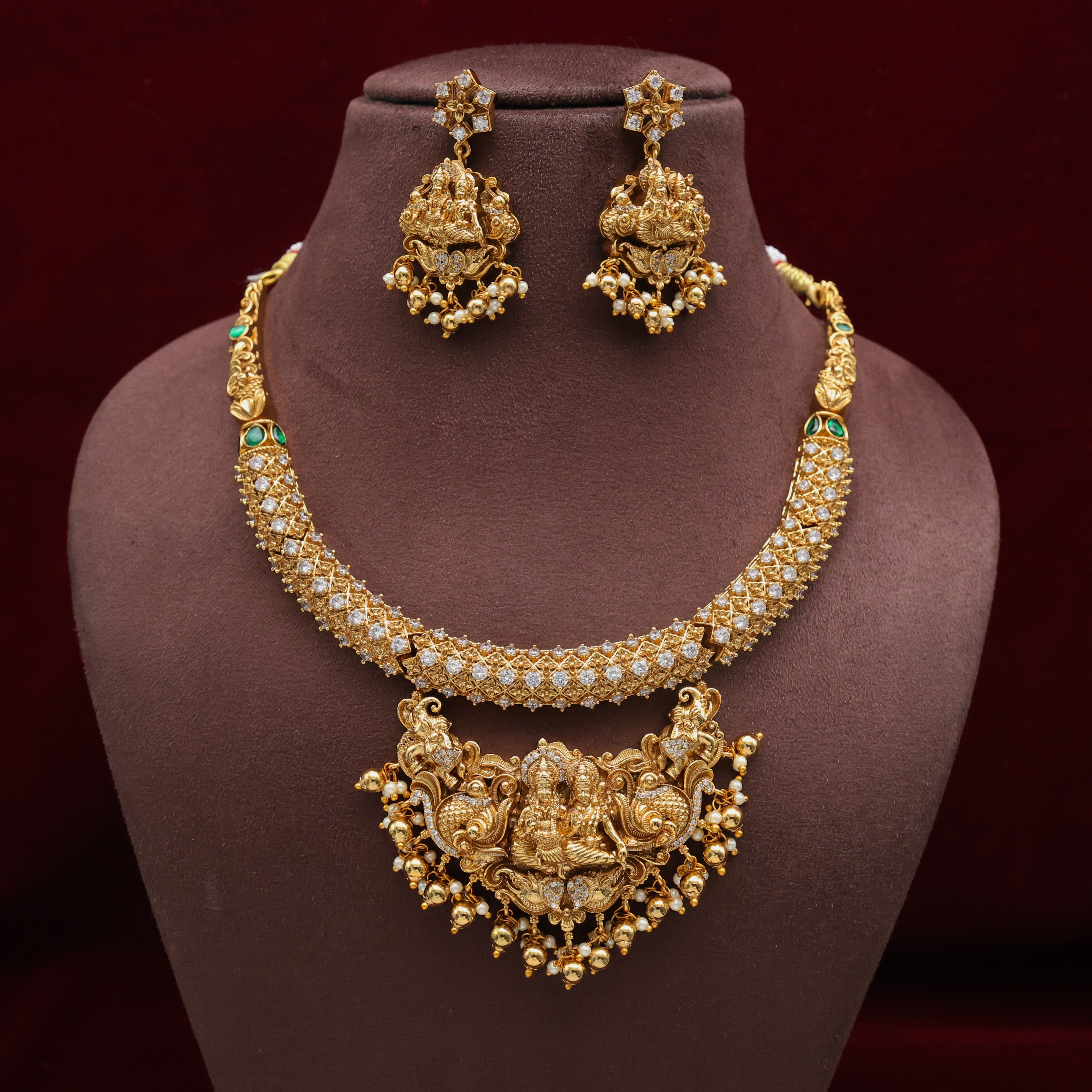 Diamond Look AD Antique Nagas Shivan Parvati Pendant Hasli Necklace Set