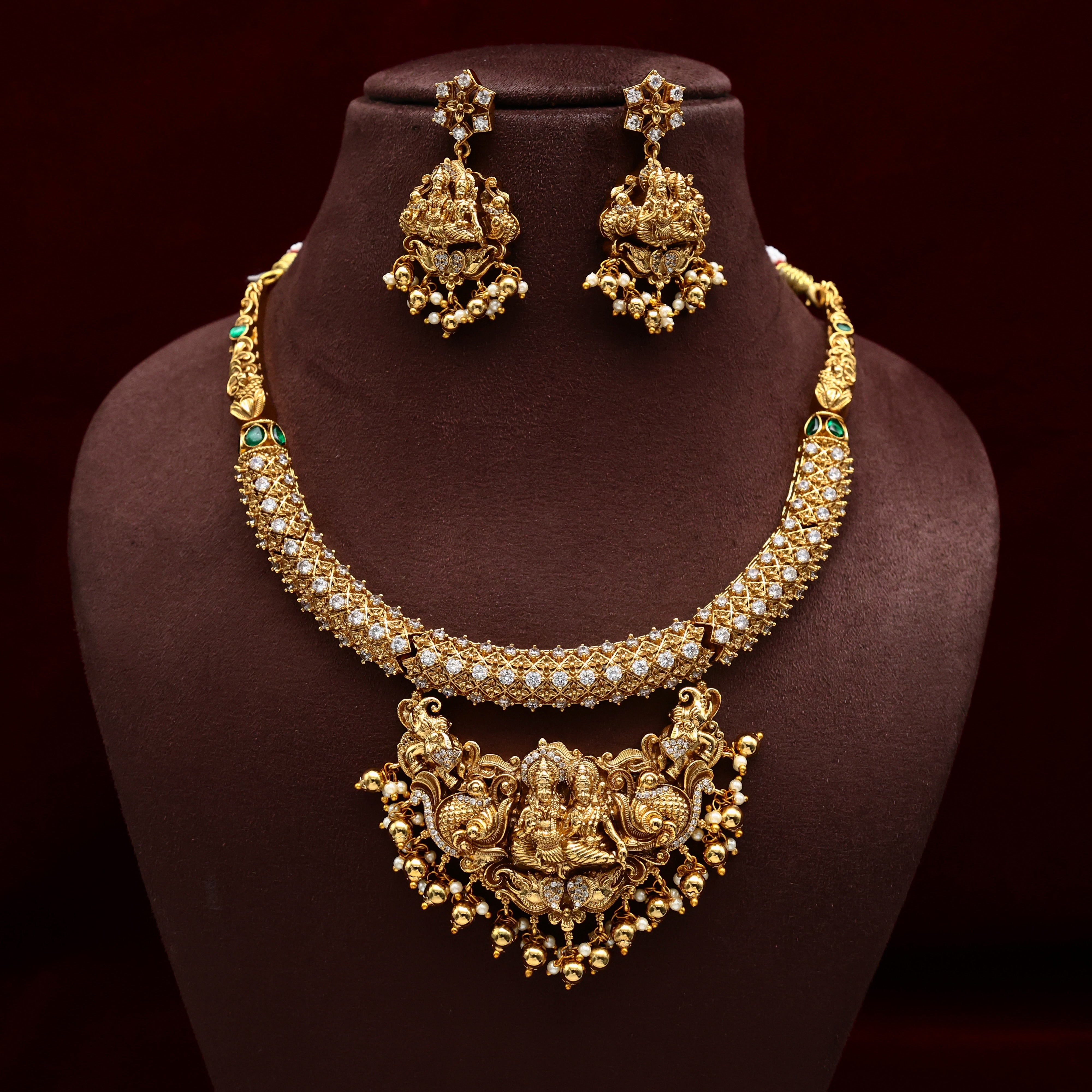 Diamond Look AD Antique Nagas Shivan Parvati Pendant Hasli Necklace Set
