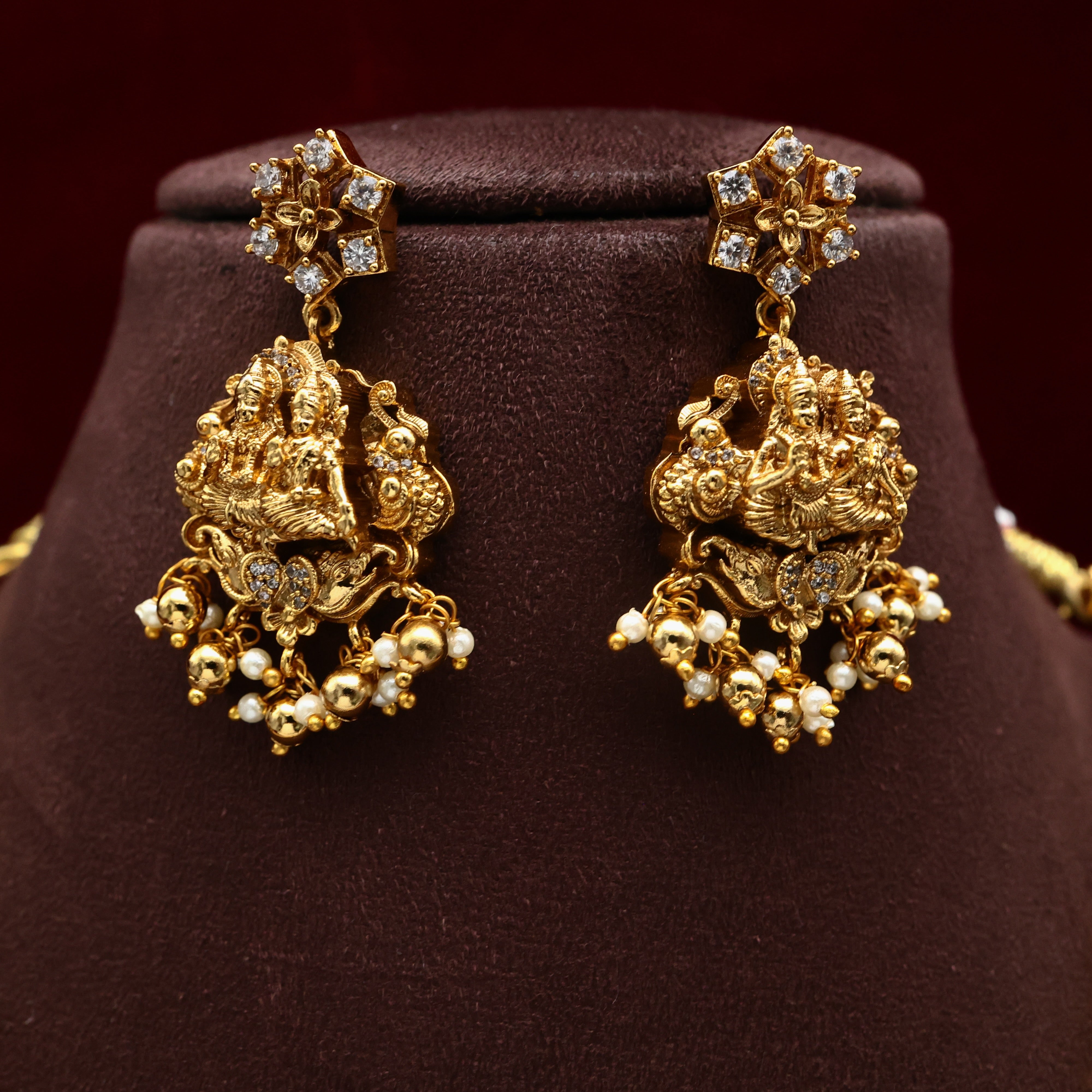 Diamond Look AD Antique Nagas Shivan Parvati Pendant Hasli Necklace Set