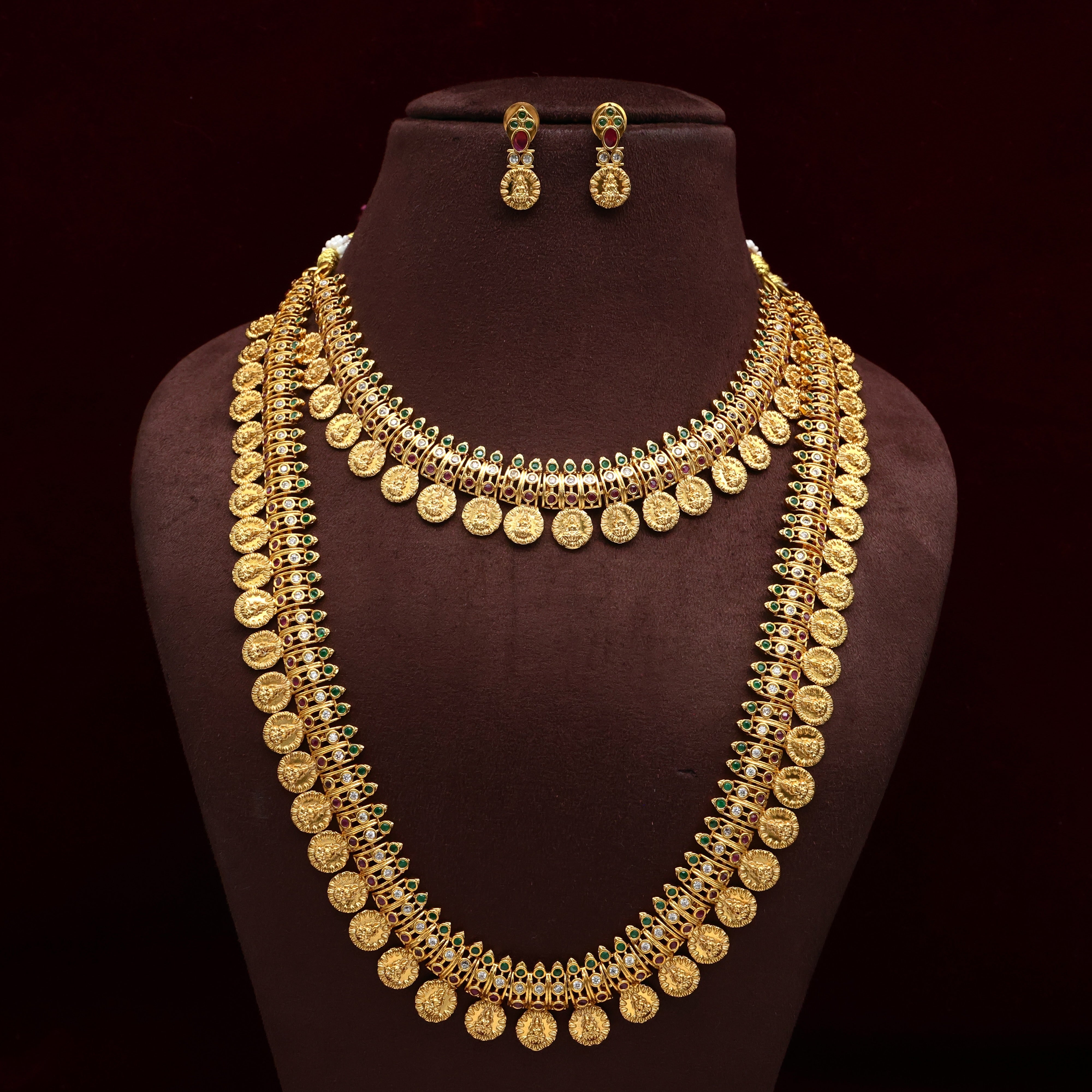 AD LAKSHMI COIN NECKLACE HAARAM COMBO BRIDAL SET