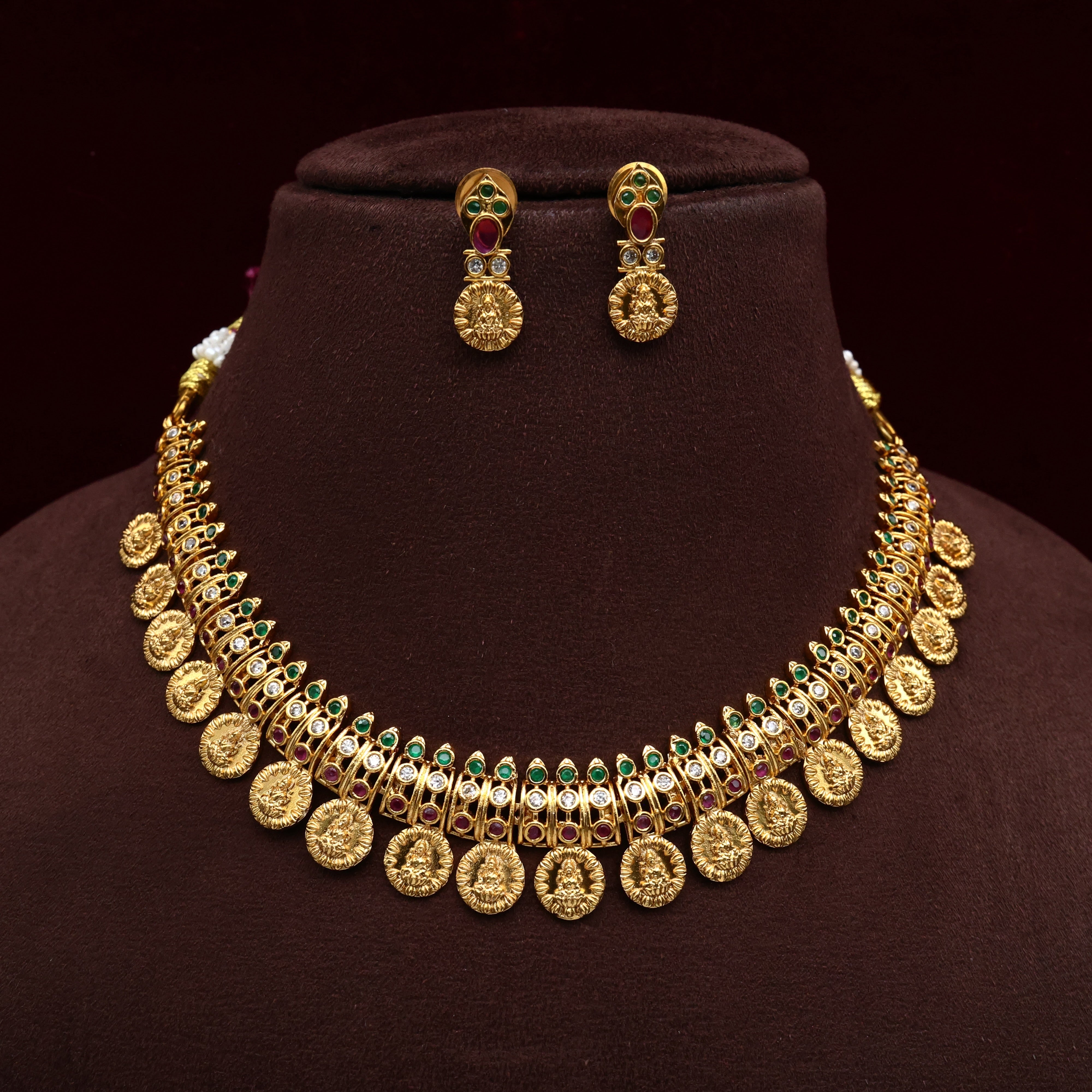 AD LAKSHMI COIN NECKLACE HAARAM COMBO BRIDAL SET