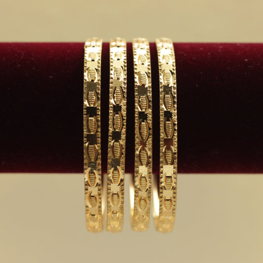 Real Gold Tone Set of 4 Bangles - SS023 - Daily Wear/Office Wear/Function Wear Bangles