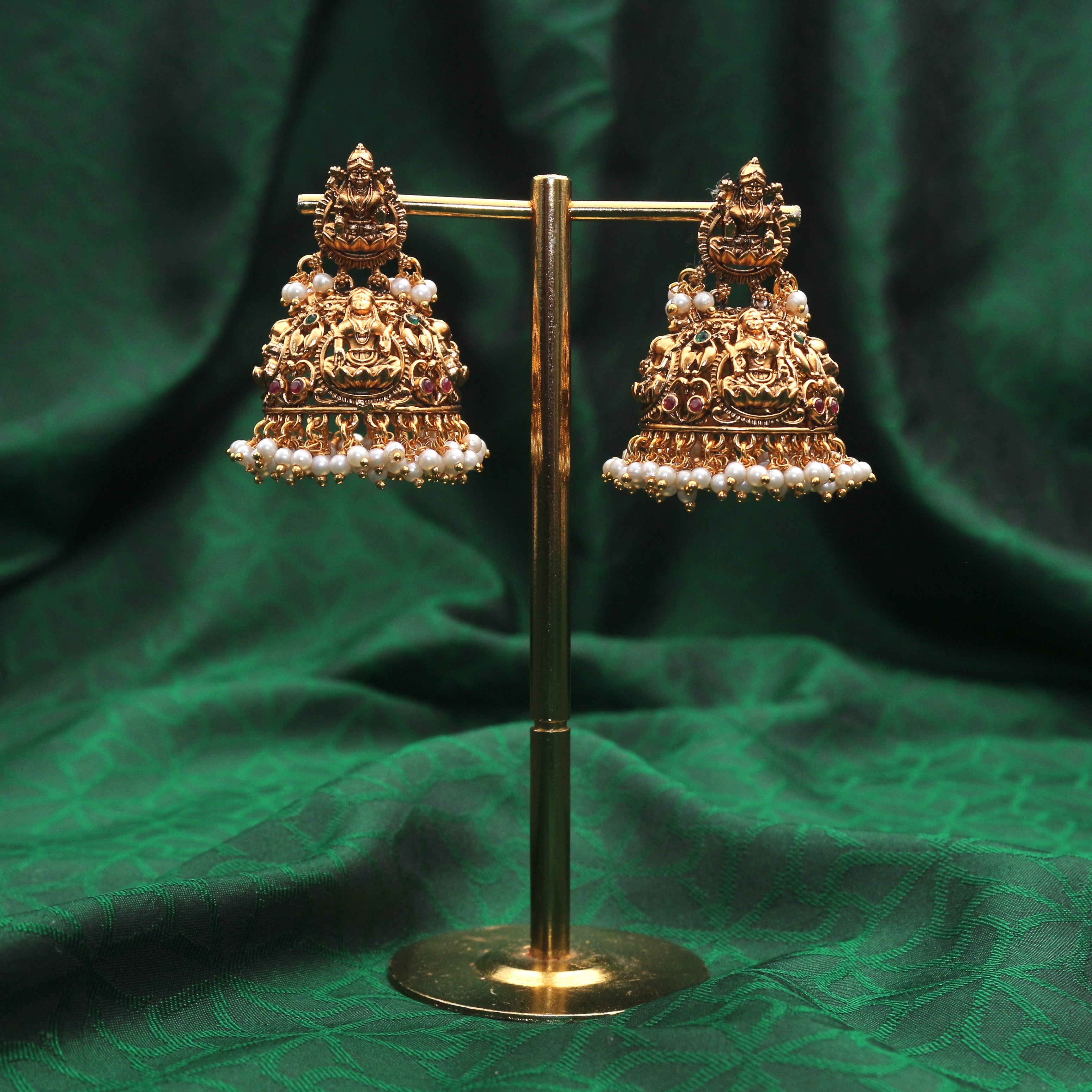 Antique Gold Big Bridal Lakshmi Jhumkas