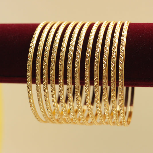 Real Gold Tone Matte Set of 12 Bangles - SS026 - Daily Wear/Office Wear/Function Wear Bangles