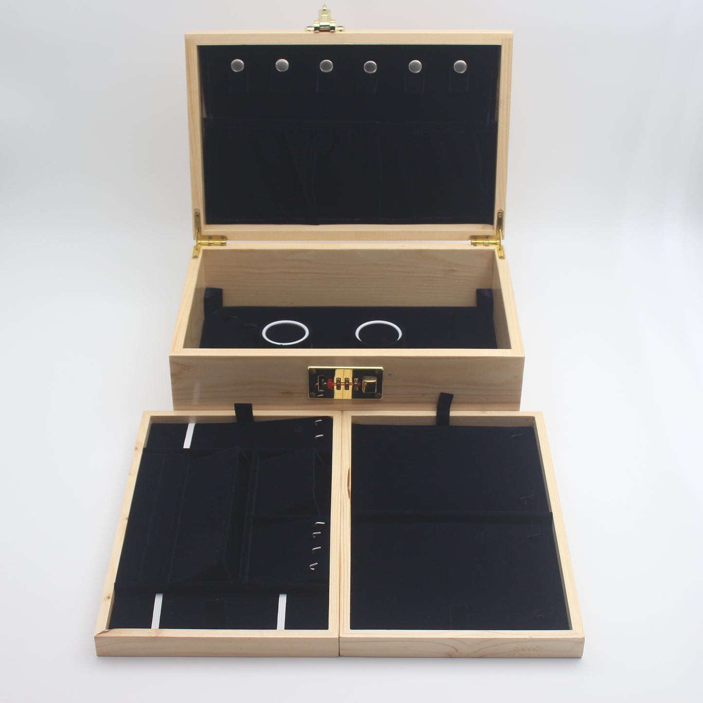 Solid Wood Number Lock Multi Level Compact Jewellery Organiser Box - Jewellery Storage Box