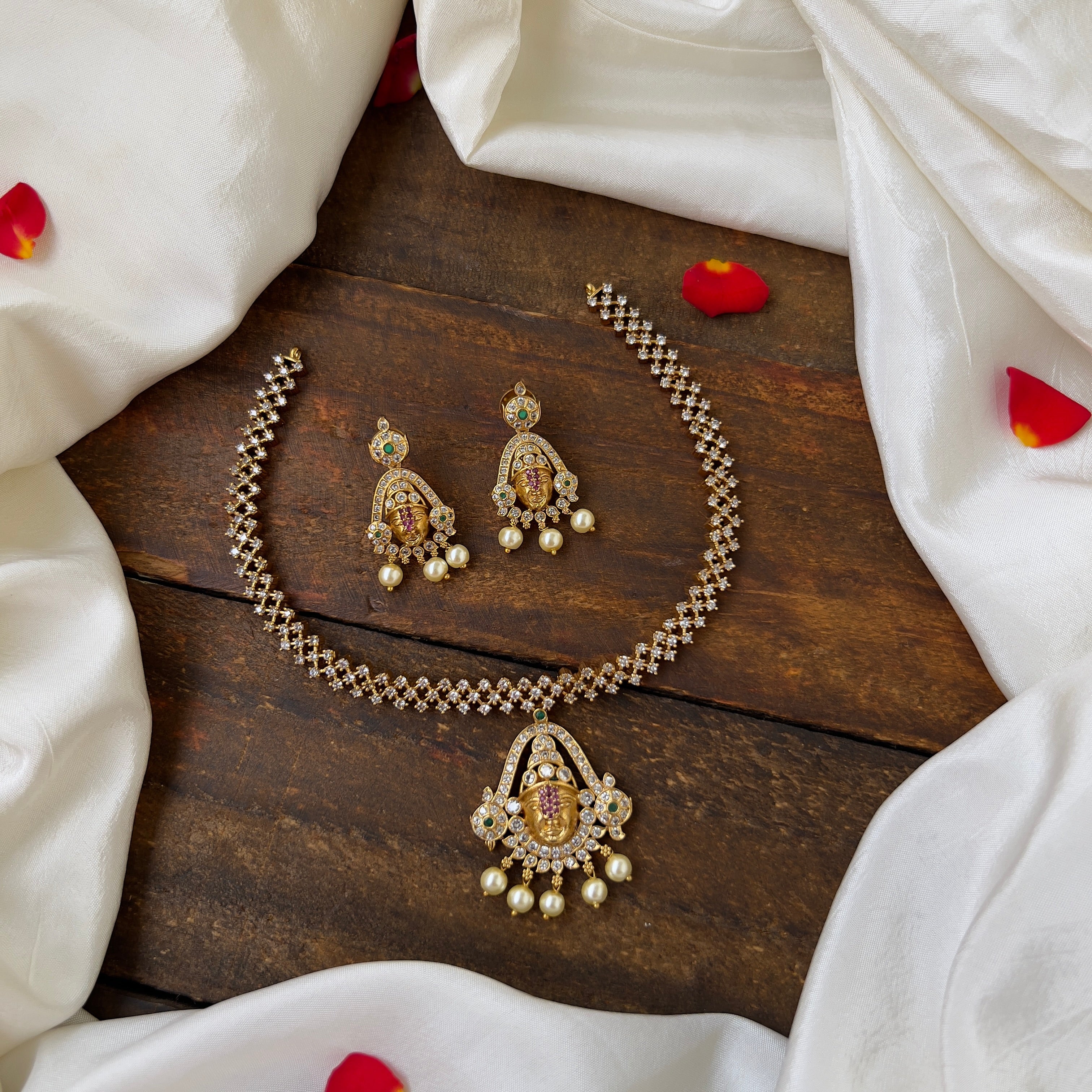 Exquisite AD Antique Matte Gold Tirupathi Balaji Necklace Set: Divine Beauty for Women