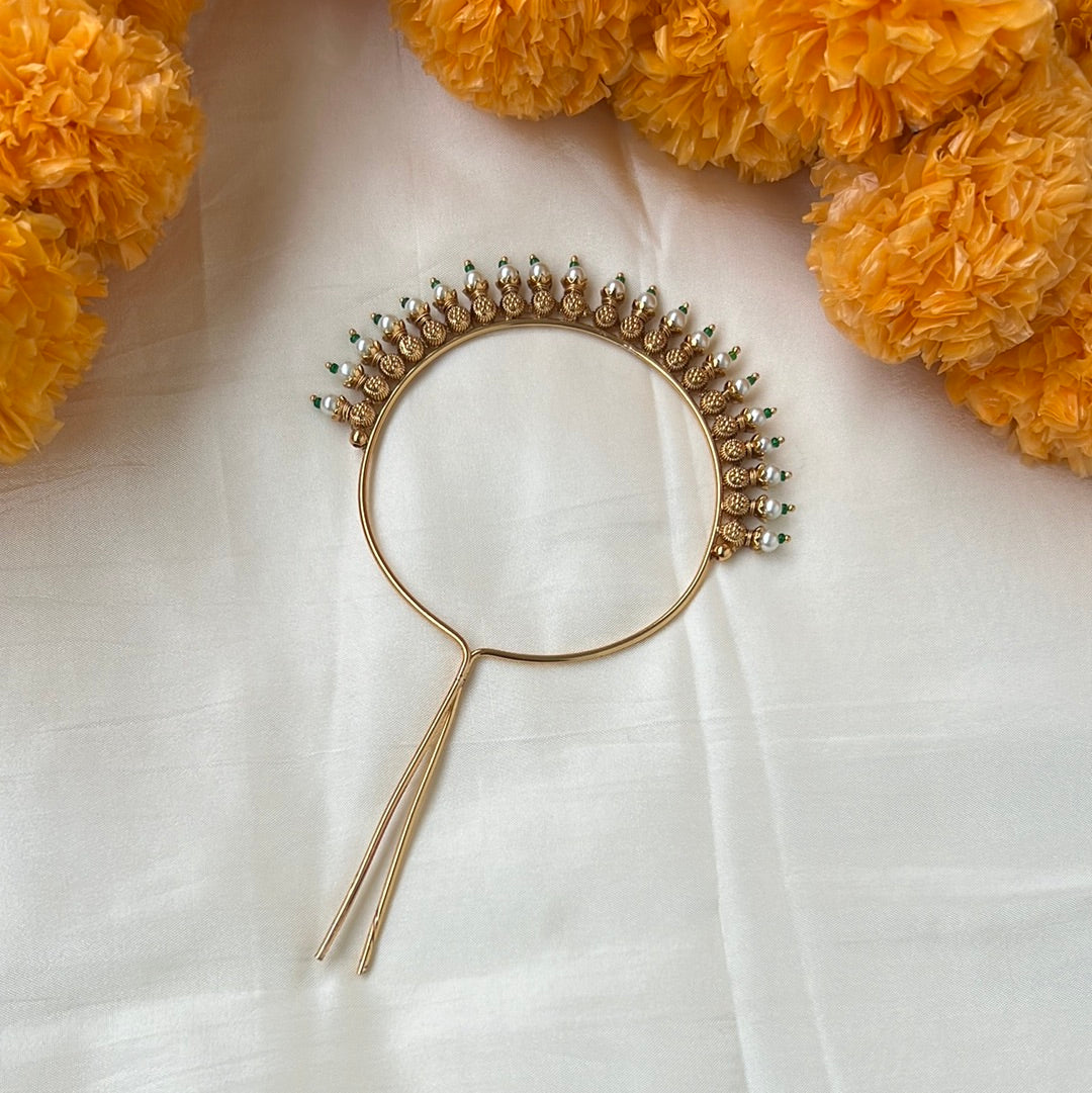 Antique Gold Bridal Pearl Bun Rakodi Hair Pin: Elegant South Indian Temple Jewellery