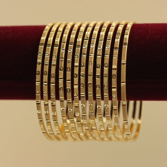 Real Gold Tone Set of 12 Bangles - SS013 - Daily Wear/Office Wear/Function Wear Bangles