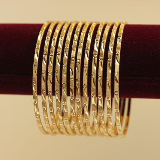 Real Gold Tone Set of 12 Thick Bangles - SS018 - Daily Wear/Office Wear/Function Wear Bangles