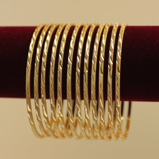 Real Gold Tone Set of 12 Bangles - SS014 - Daily Wear/Office Wear/Function Wear Bangles