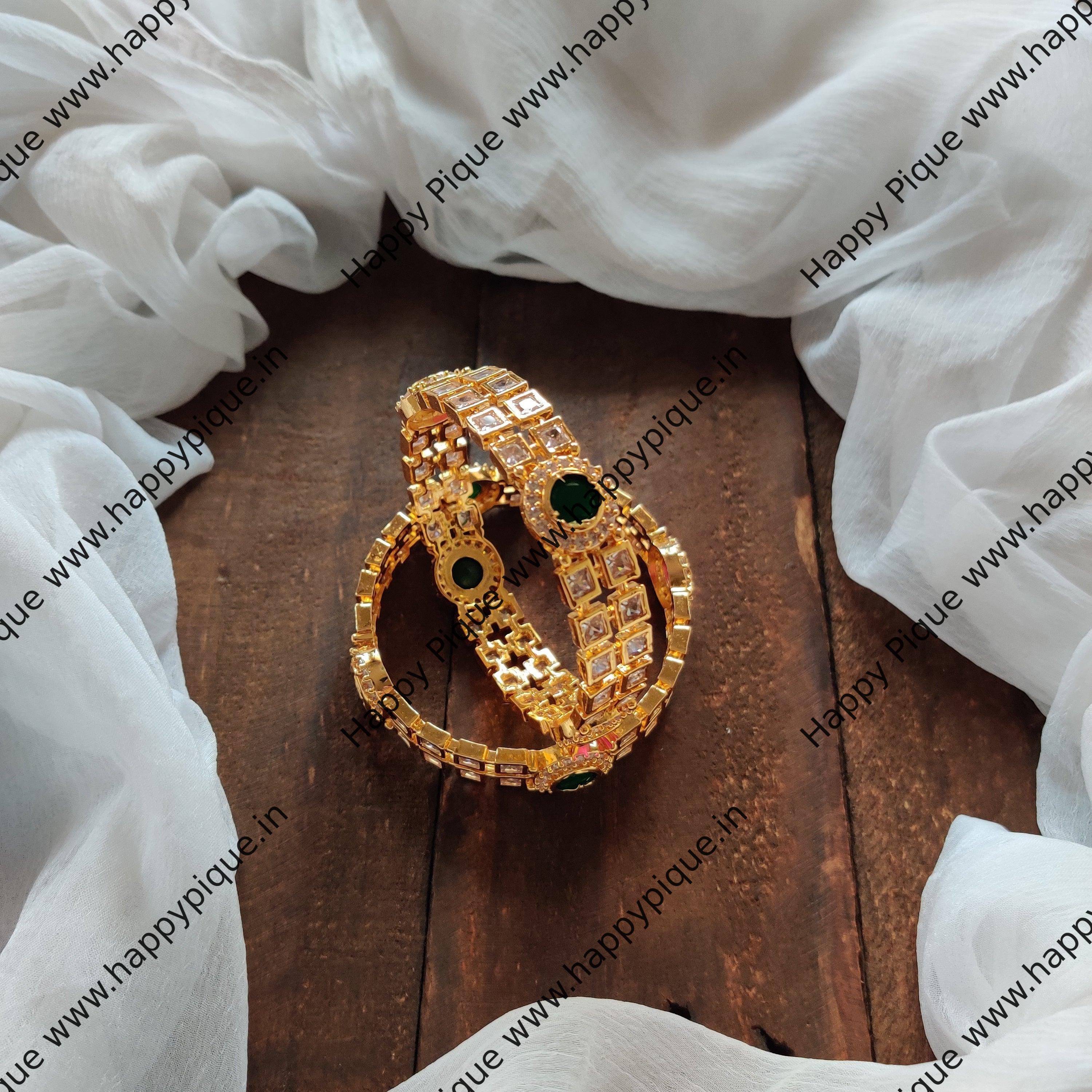 Micro Gold Polish Premium Sqaure AD stone Bangles