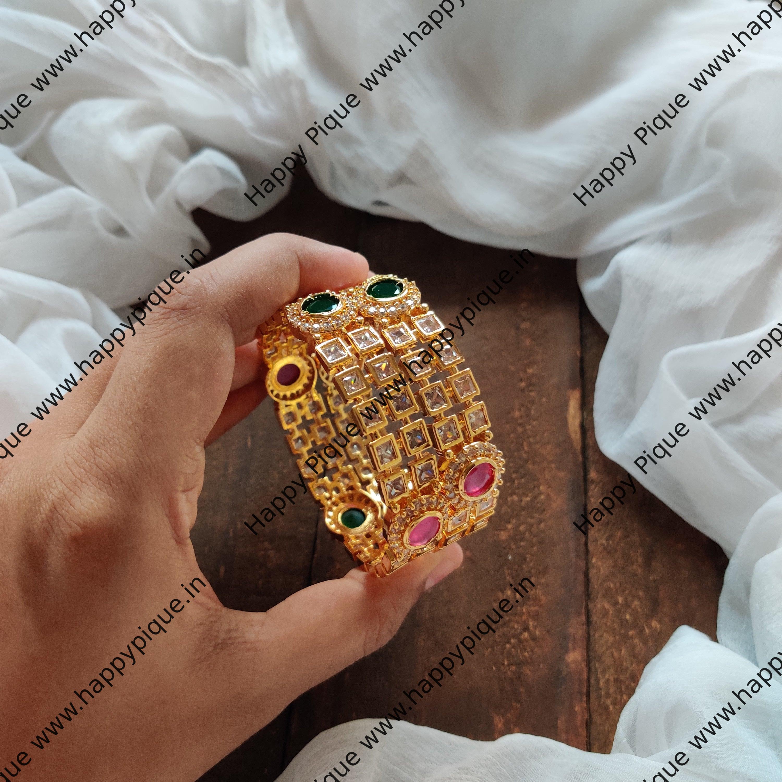 Micro Gold Polish Premium Sqaure AD stone Bangles