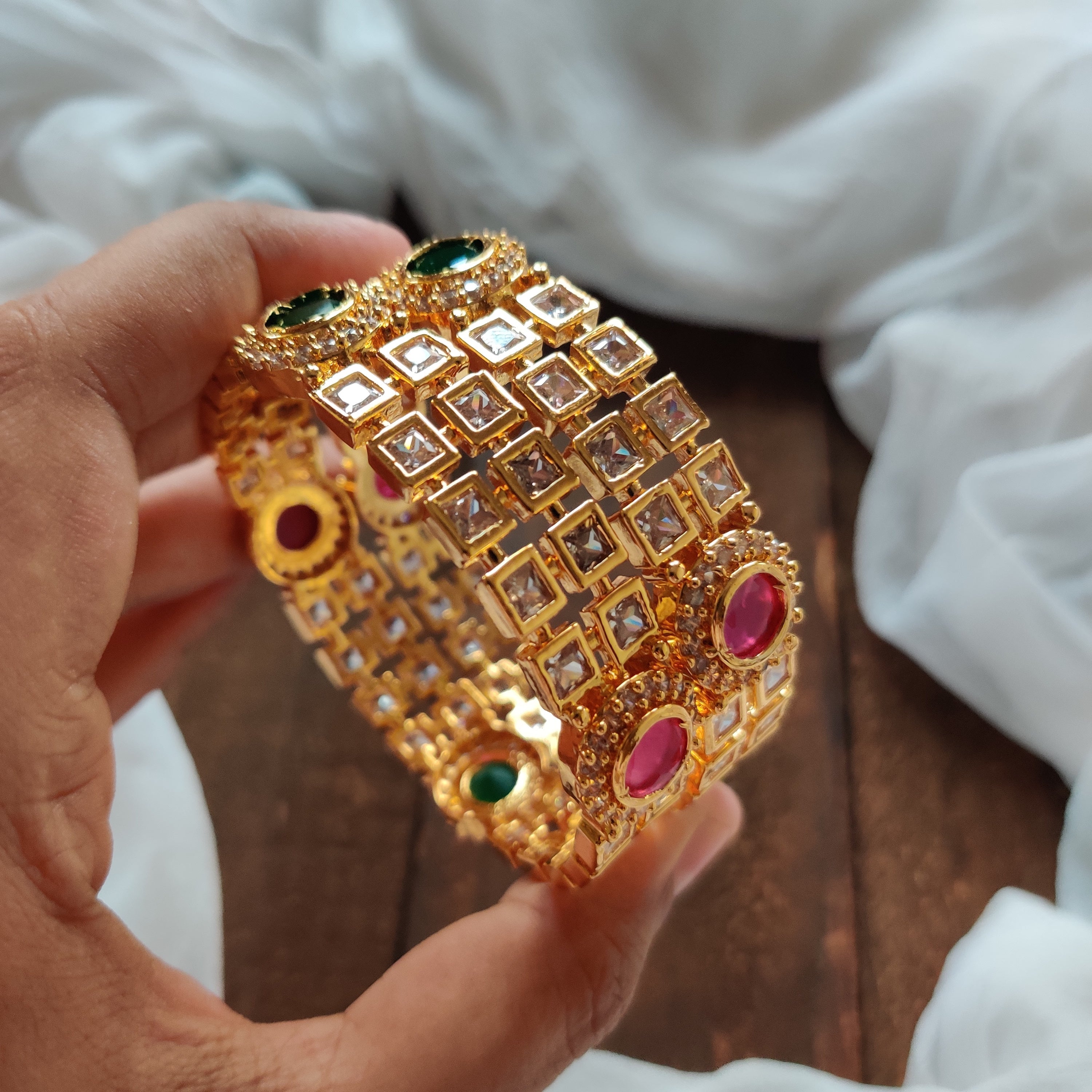 Micro Gold Polish Premium Sqaure AD stone Bangles