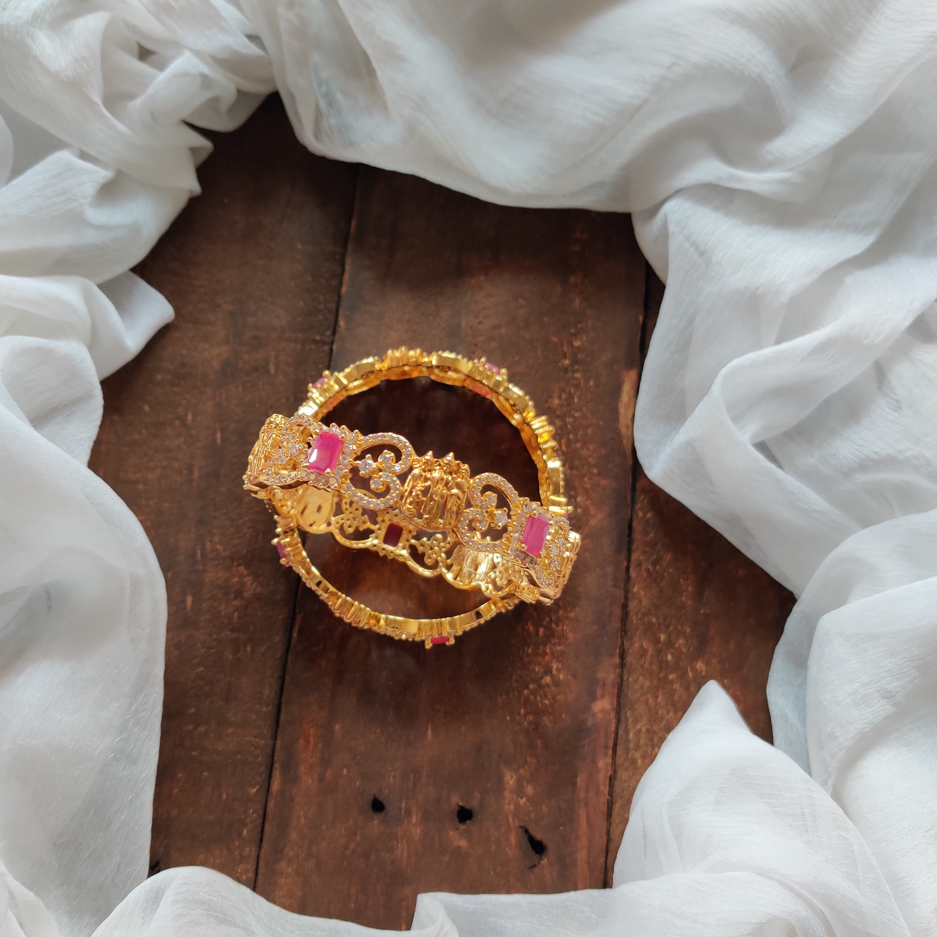 Micro Gold Polish Ram Parivar AD Stone Bangles