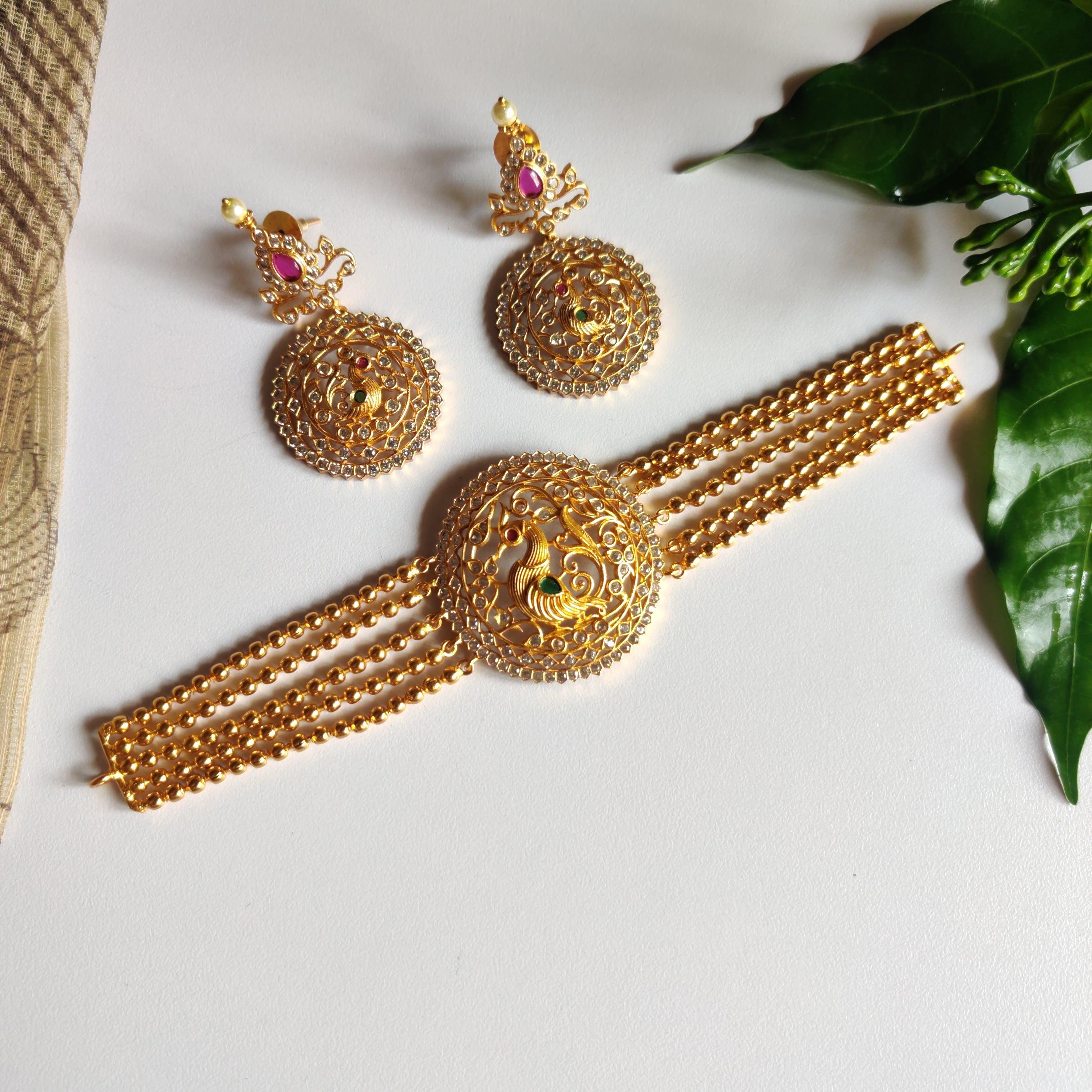 Gold Finish Peacock High Neck Choker - Happy Pique