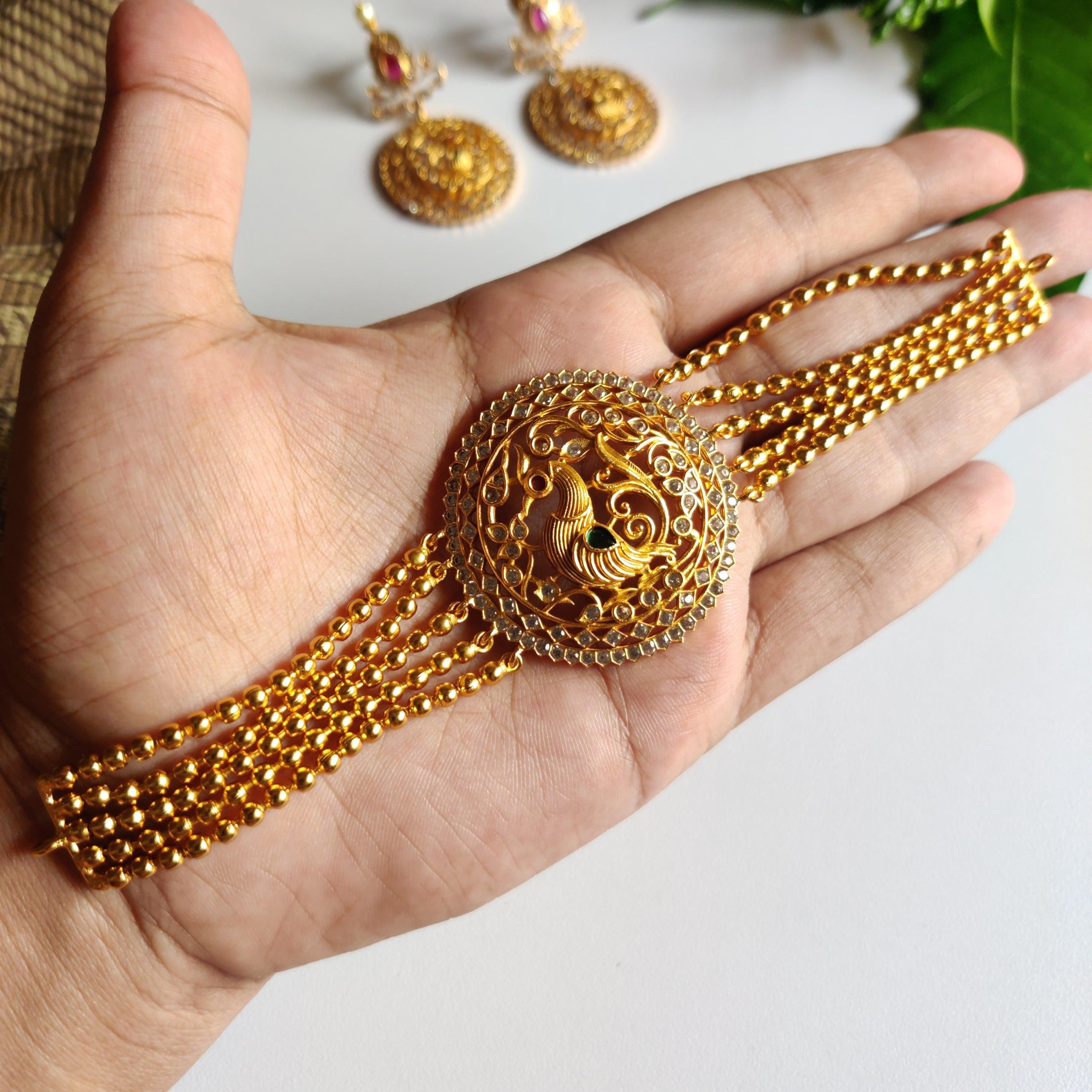 Gold Finish Peacock High Neck Choker - Happy Pique