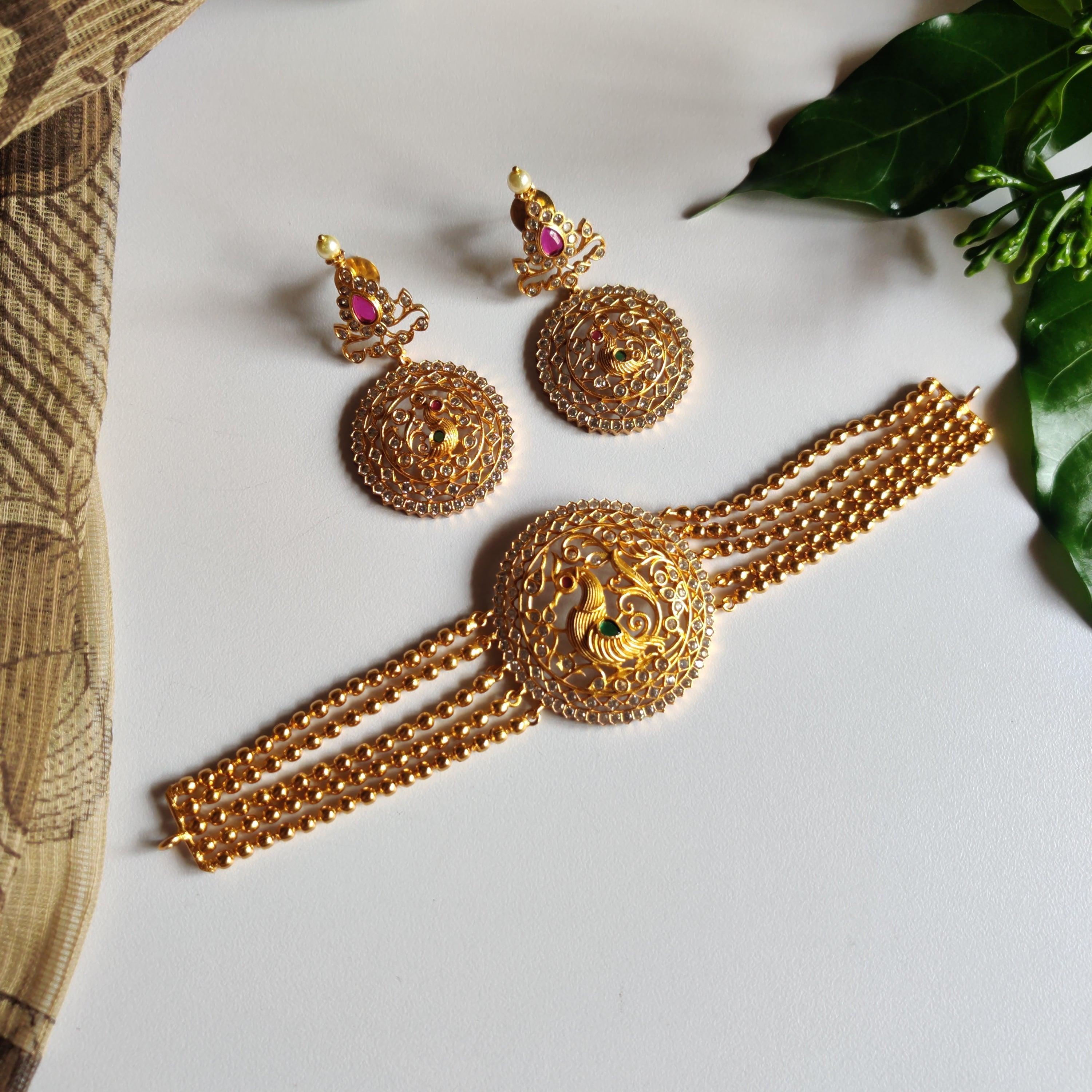 Gold Finish Peacock High Neck Choker - Happy Pique