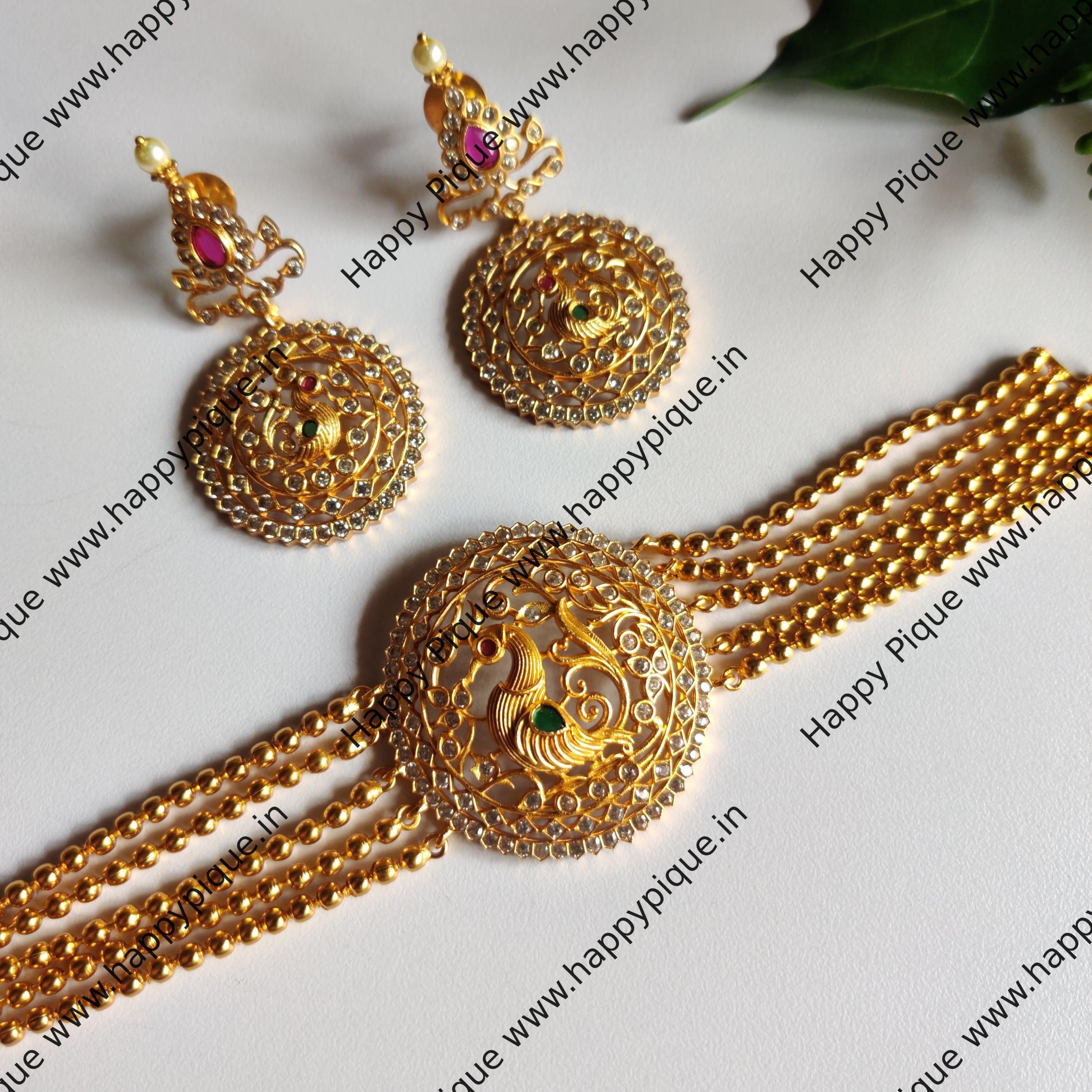 Gold Finish Peacock High Neck Choker - Happy Pique