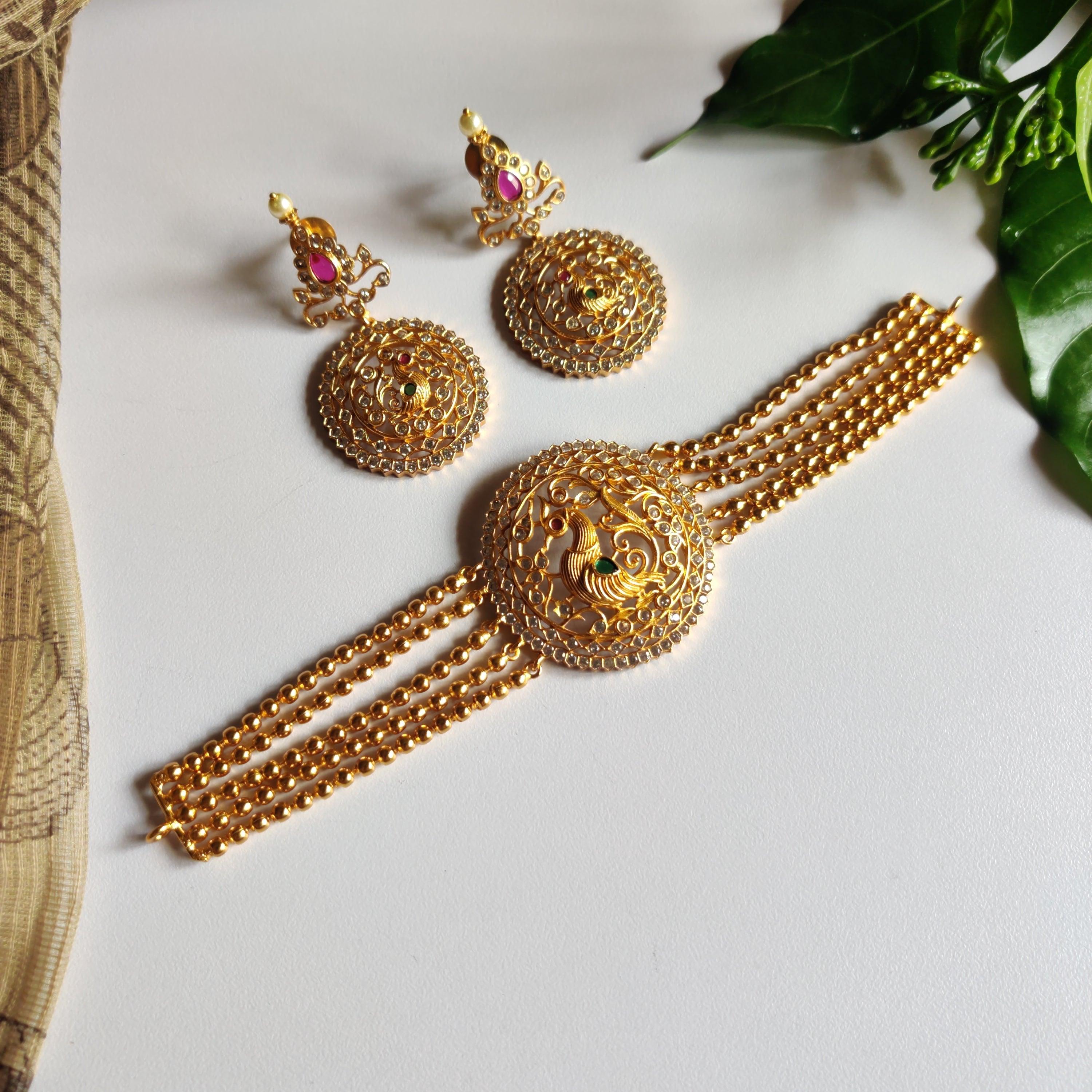 Gold Finish Peacock High Neck Choker - Happy Pique