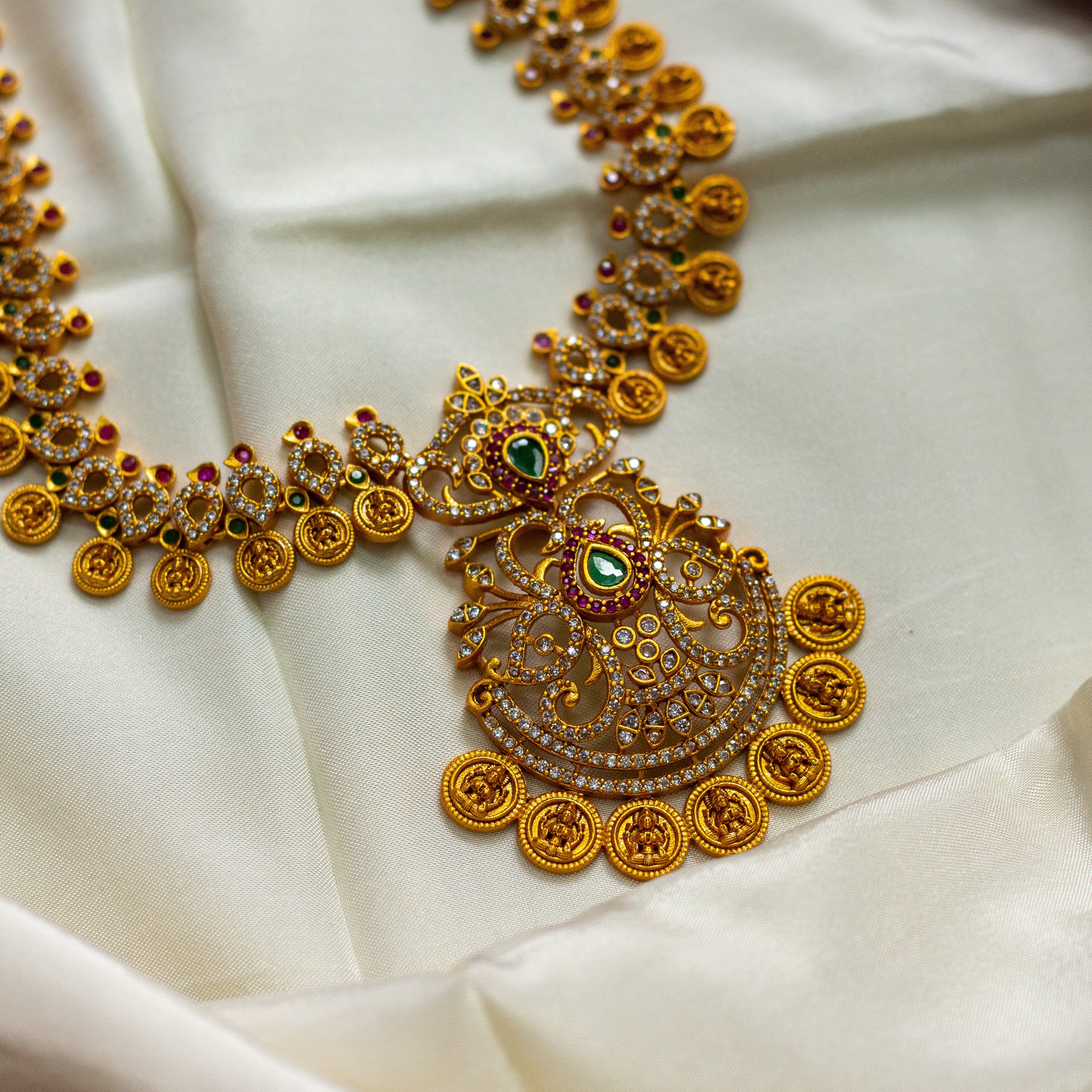 Matte Finish AD Lakshmi Coin Haaram Set