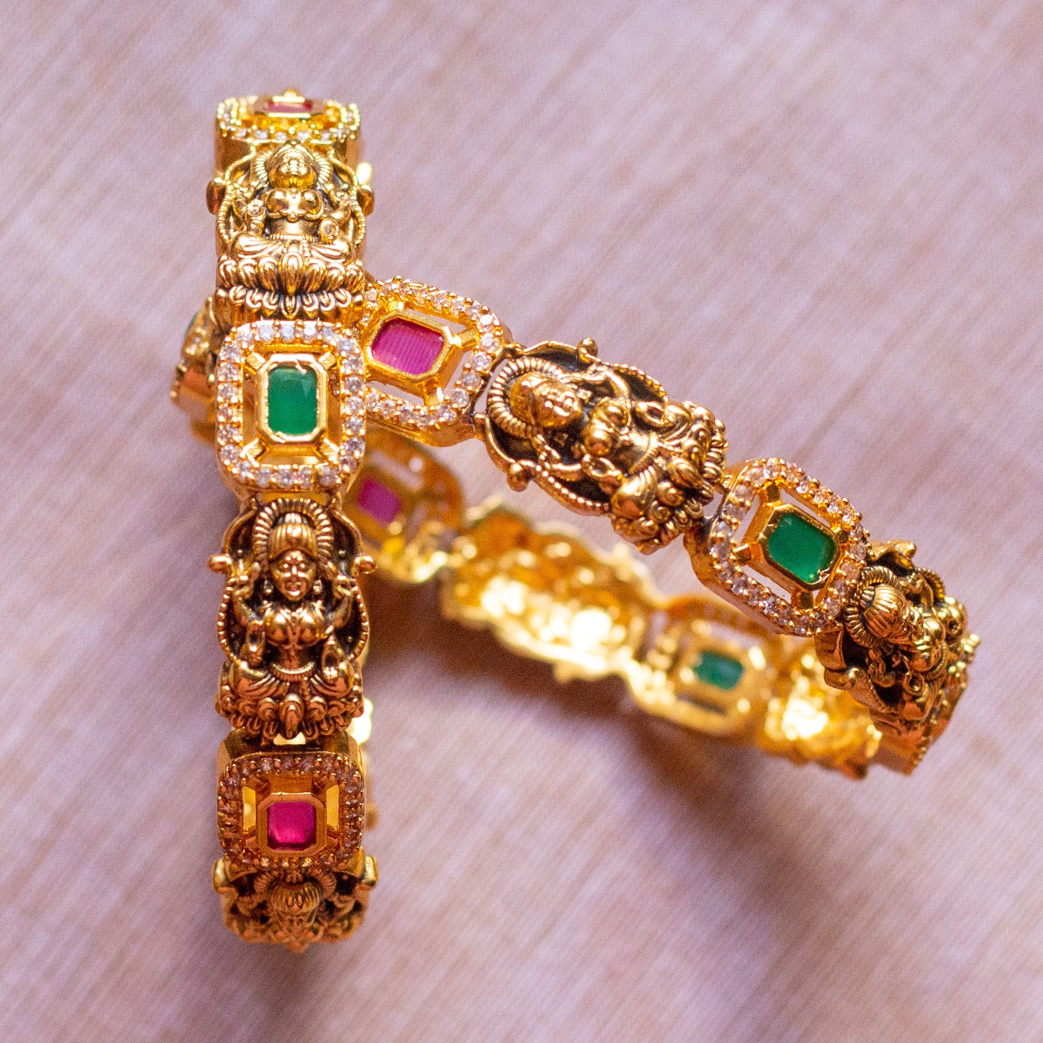 Gold Look AD Stone Lakshmi Nakshi Bridal Bangles