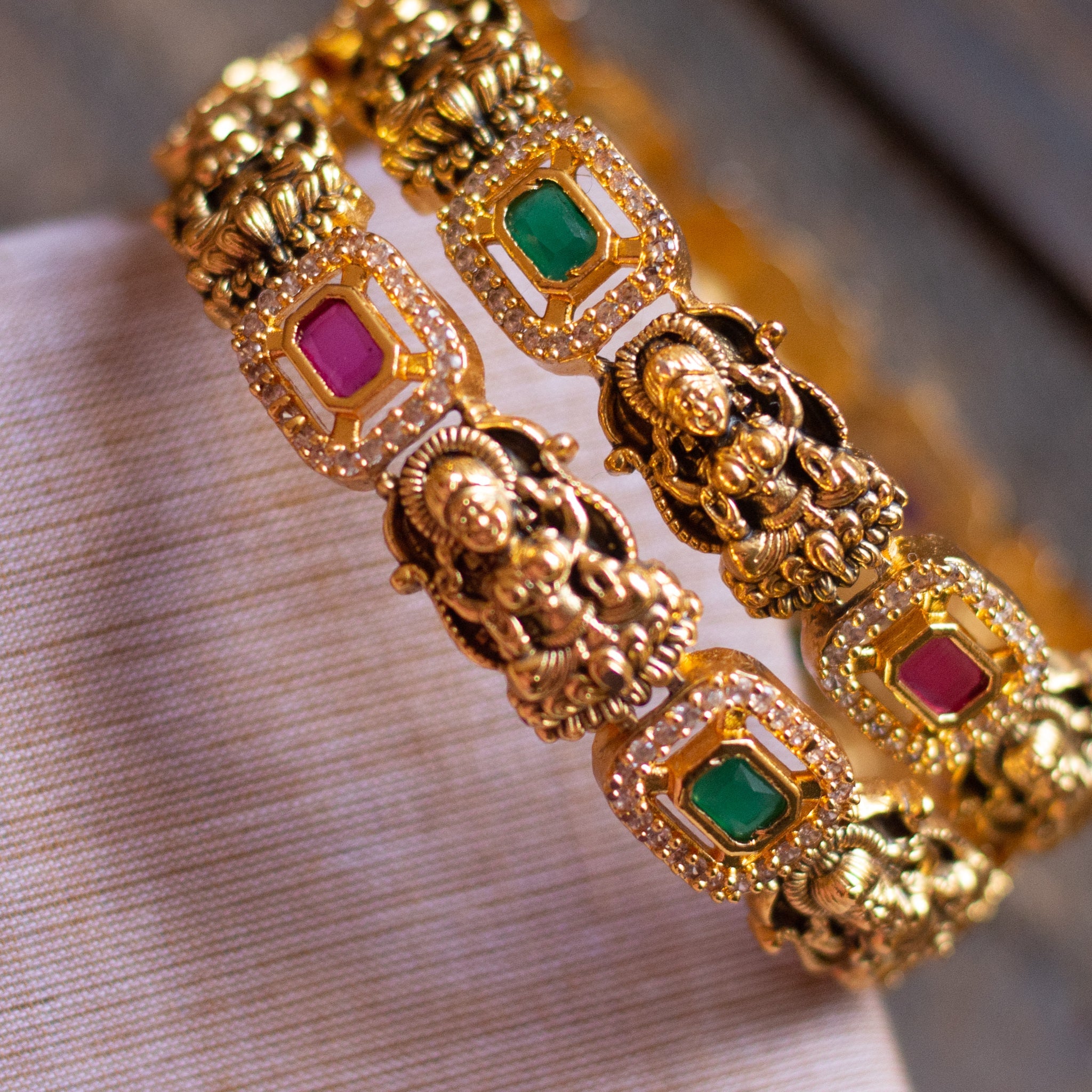 Gold Look AD Stone Lakshmi Nakshi Bridal Bangles