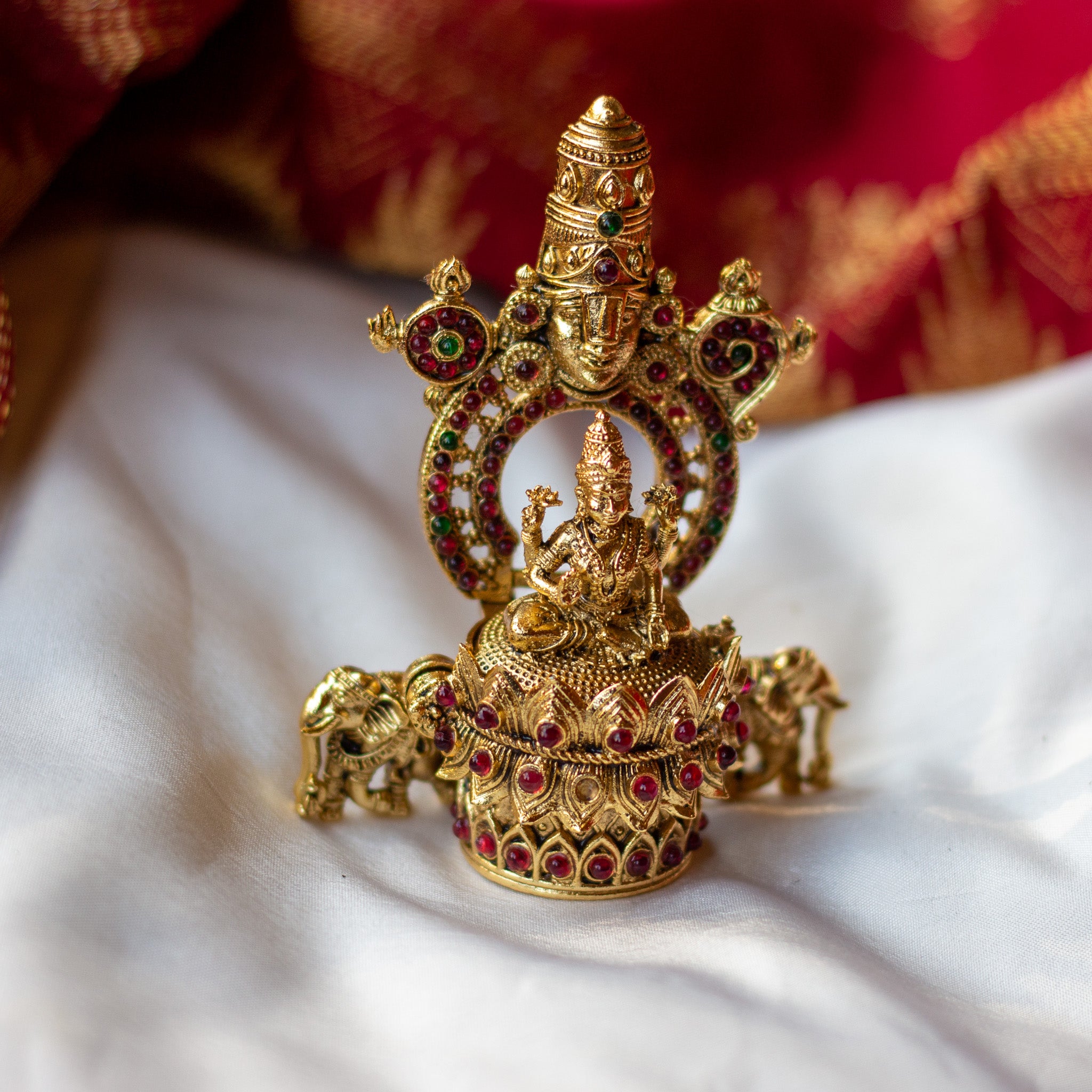 Antique Gold Lakshmi Venkateshwara Nakshi Design Kum Kum Box
