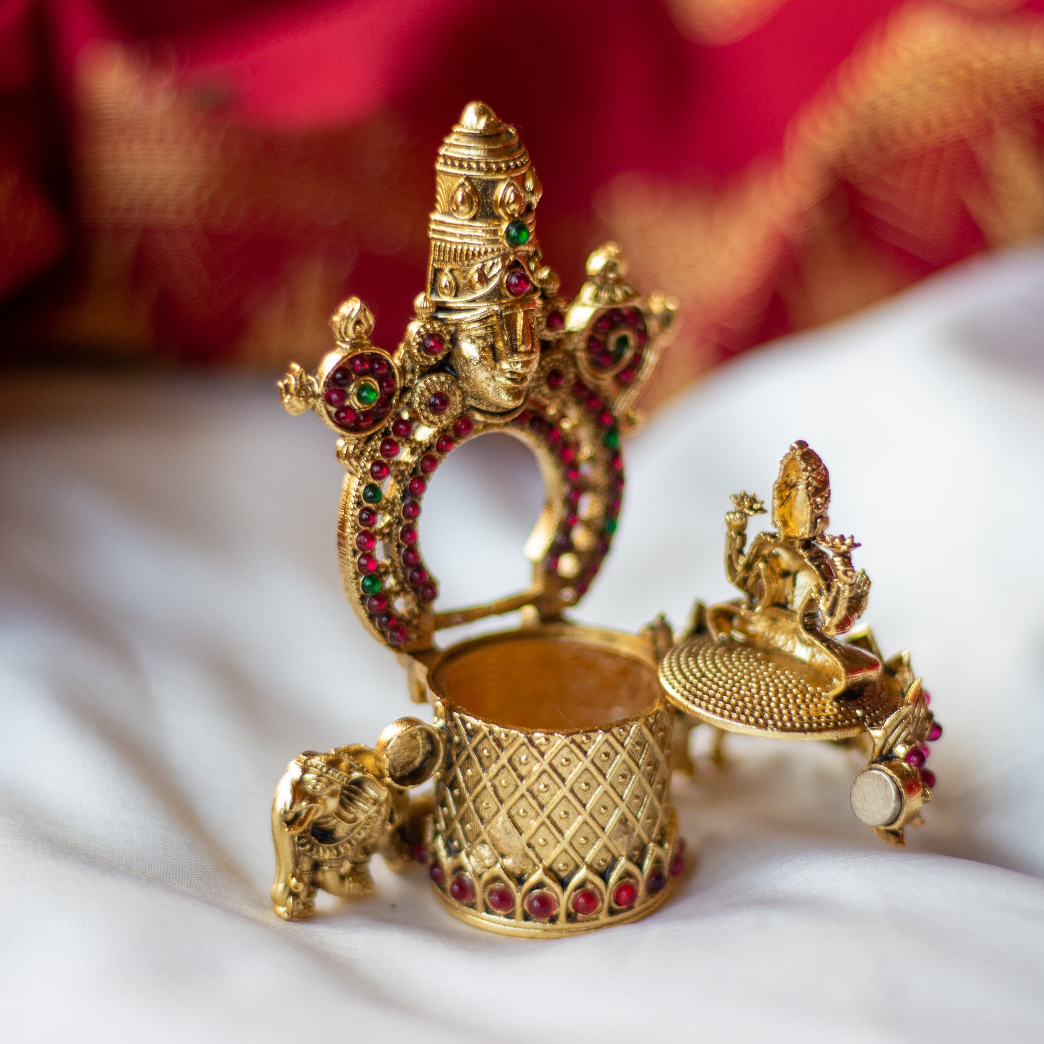 Antique Gold Lakshmi Venkateshwara Nakshi Design Kum Kum Box