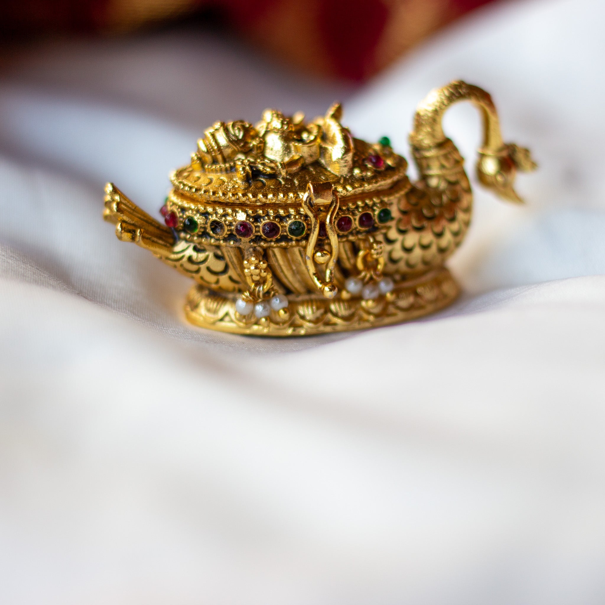 Antique Gold Annam Lakshmi Nakshi Design Kum Kum Box