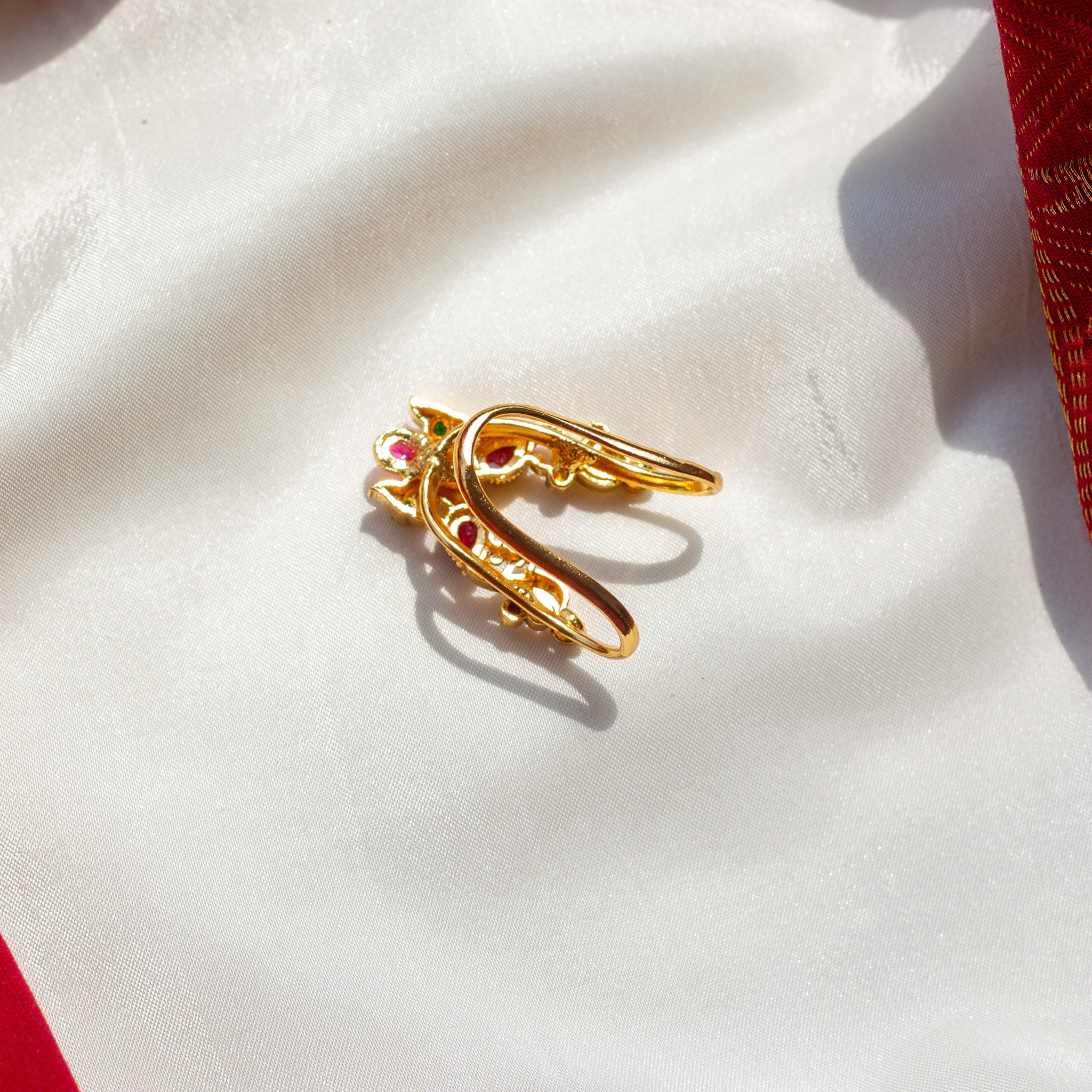 Nagas Real Kemp Classic Rettapakshi Vanki Finger Ring - Ruby & Emerald Green