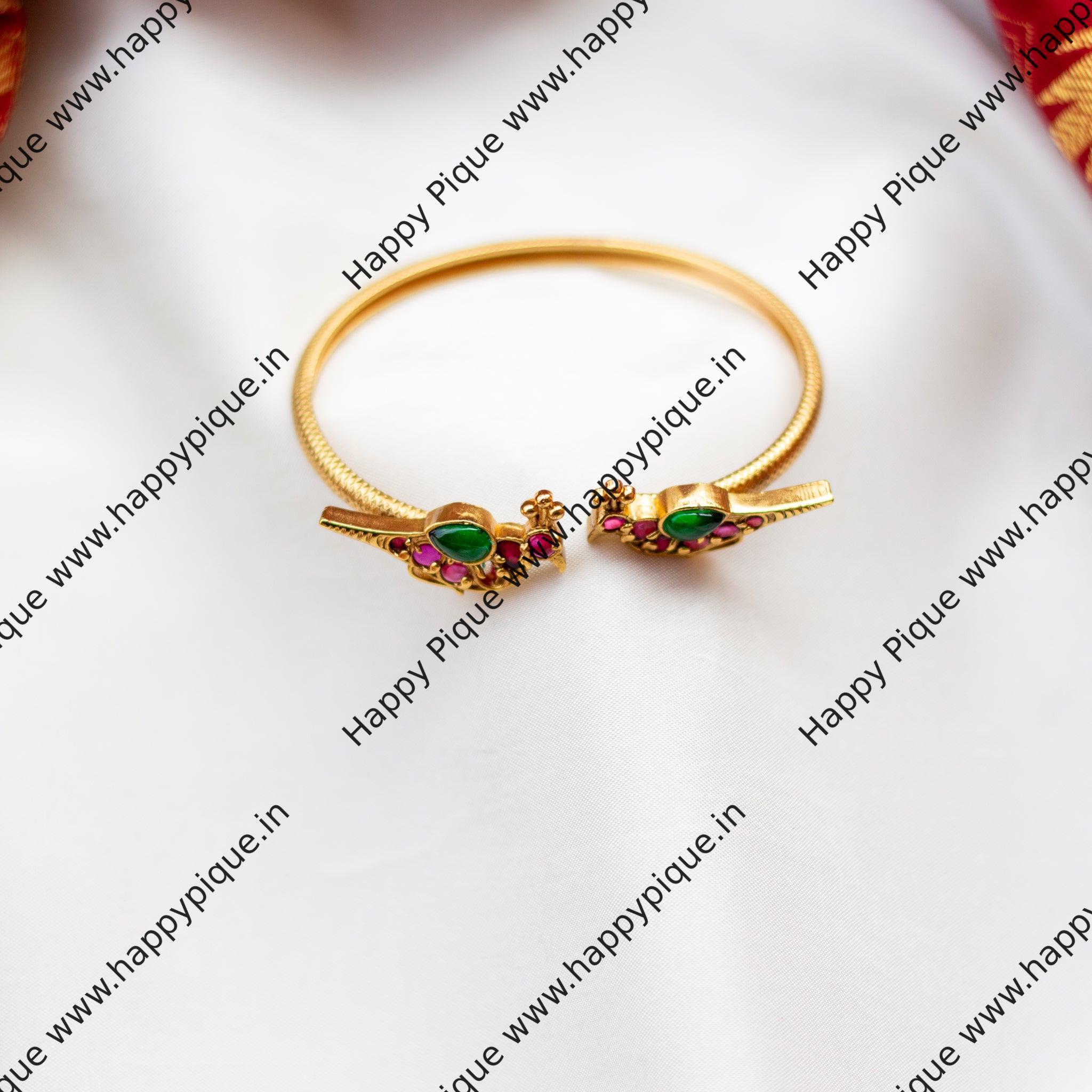 Matte Peacock Bracelet Kada - Red & Green