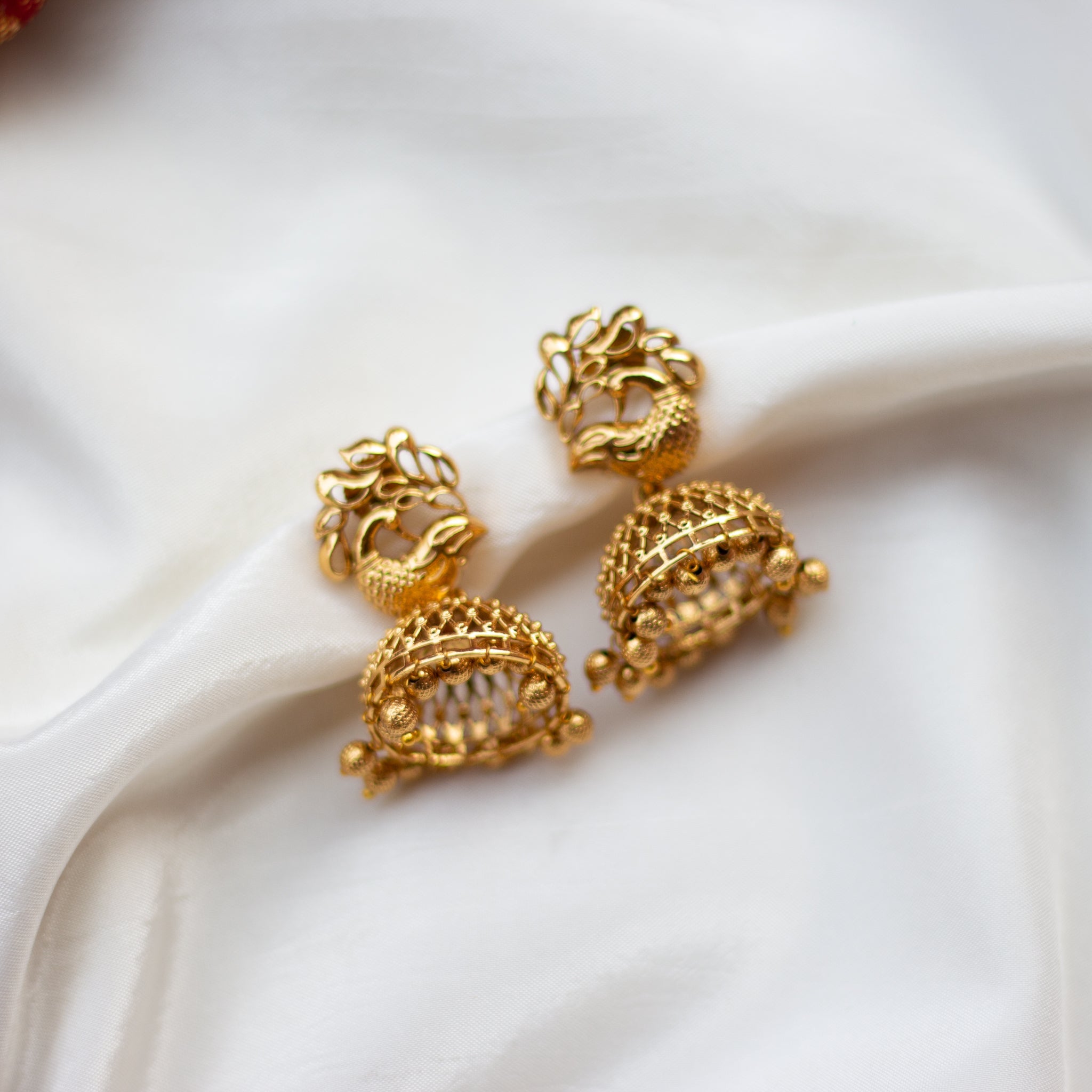 Matte Gold Peacock Jhali Jhumkas