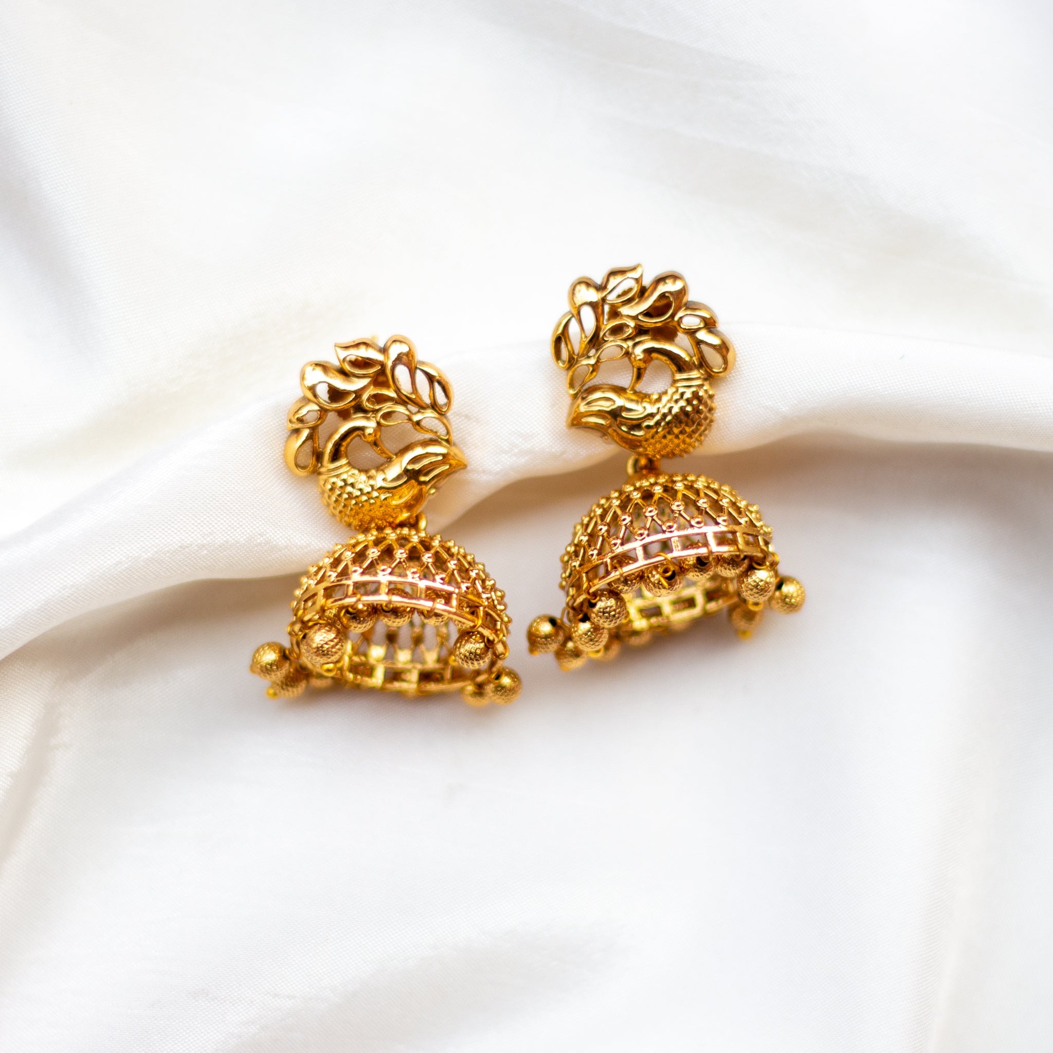 Matte Gold Peacock Jhali Jhumkas