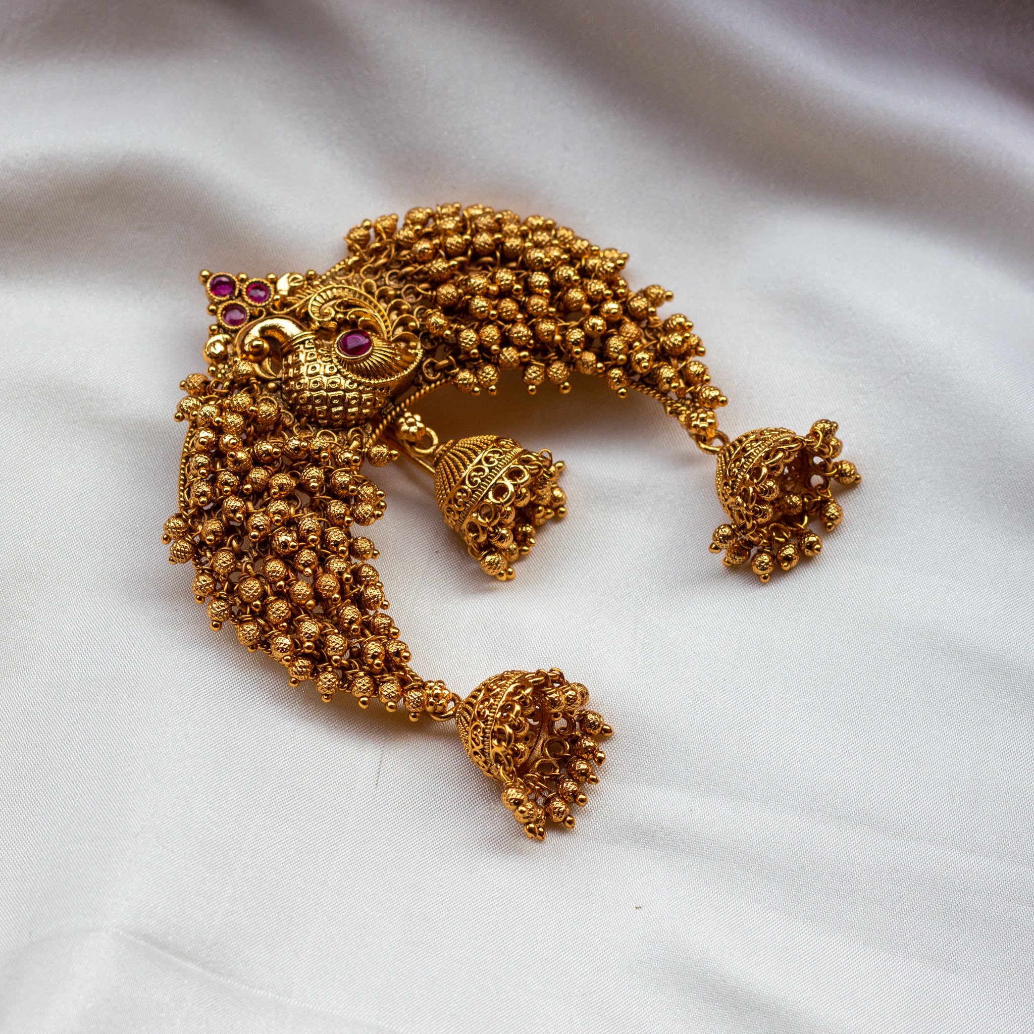 Gold Look Golden Beads Bunch Traditional Single Jada Billa - Red