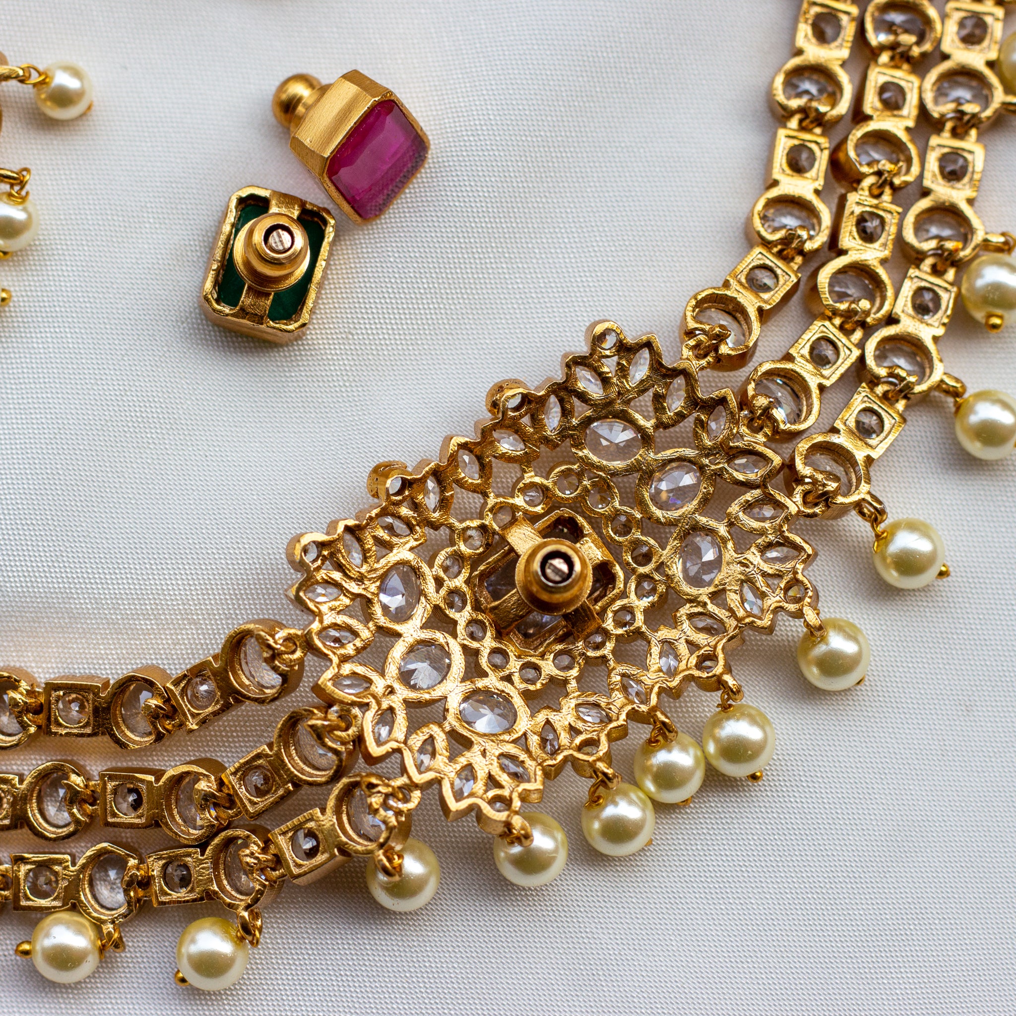 Antique Gold Changeable Stone CZ Choker Necklace Set