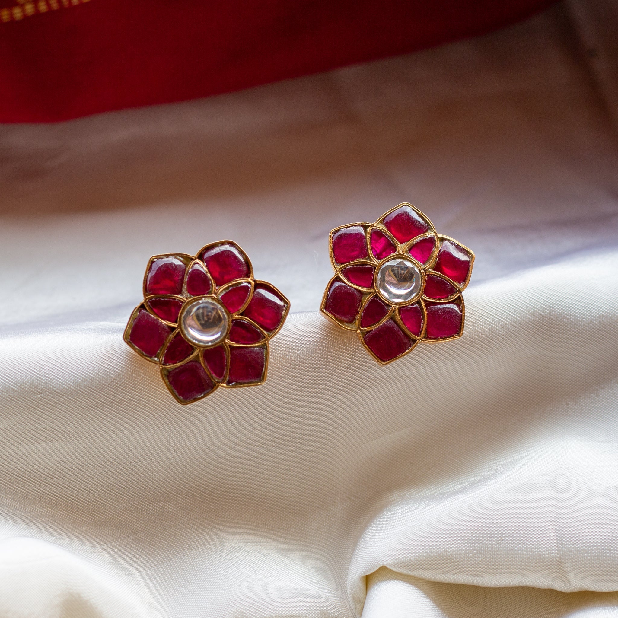 Pure Silver Big Flower Jadau Kundan Studs