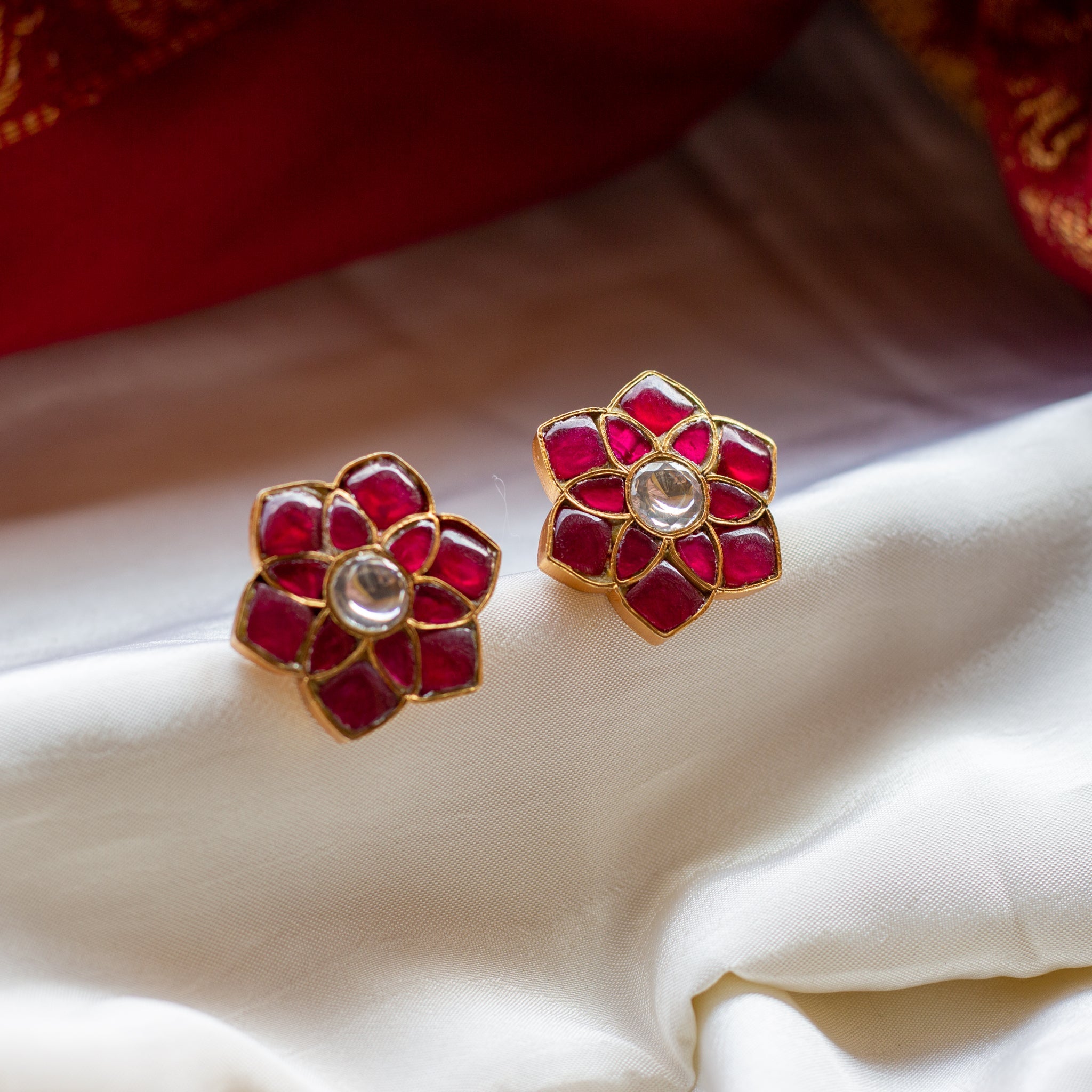 Pure Silver Big Flower Jadau Kundan Studs