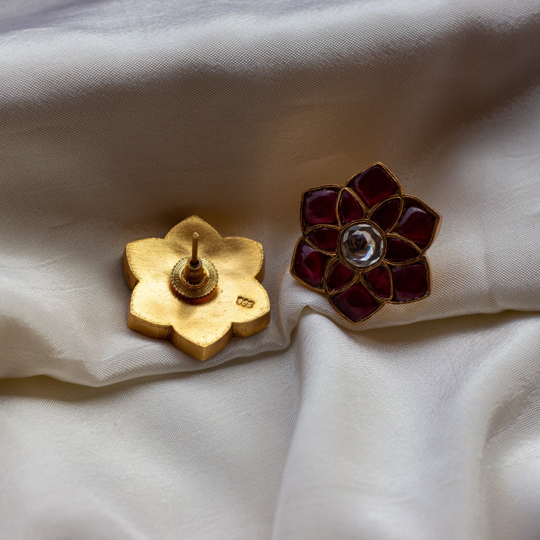 Pure Silver Big Flower Jadau Kundan Studs