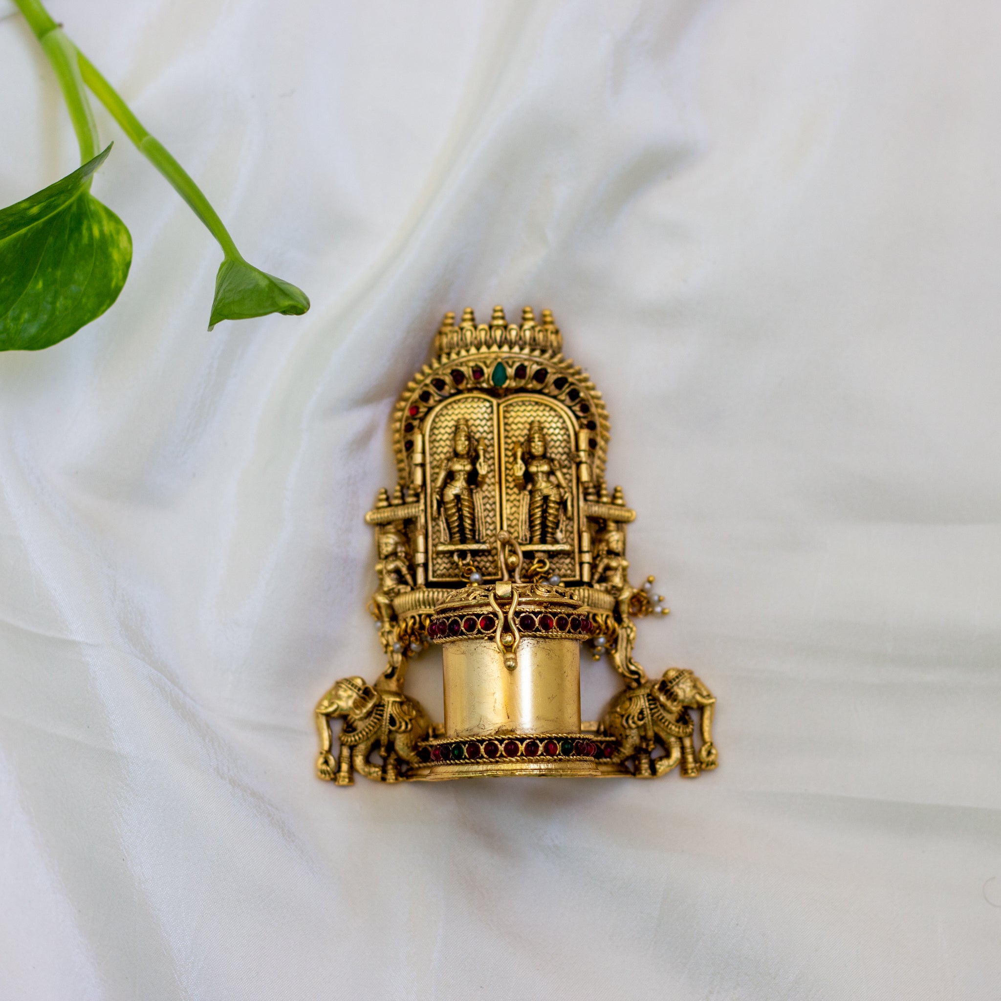 Antique Gold Shiva Parvathi with Dwarapalakas Nakshi Design Kum Kum Box