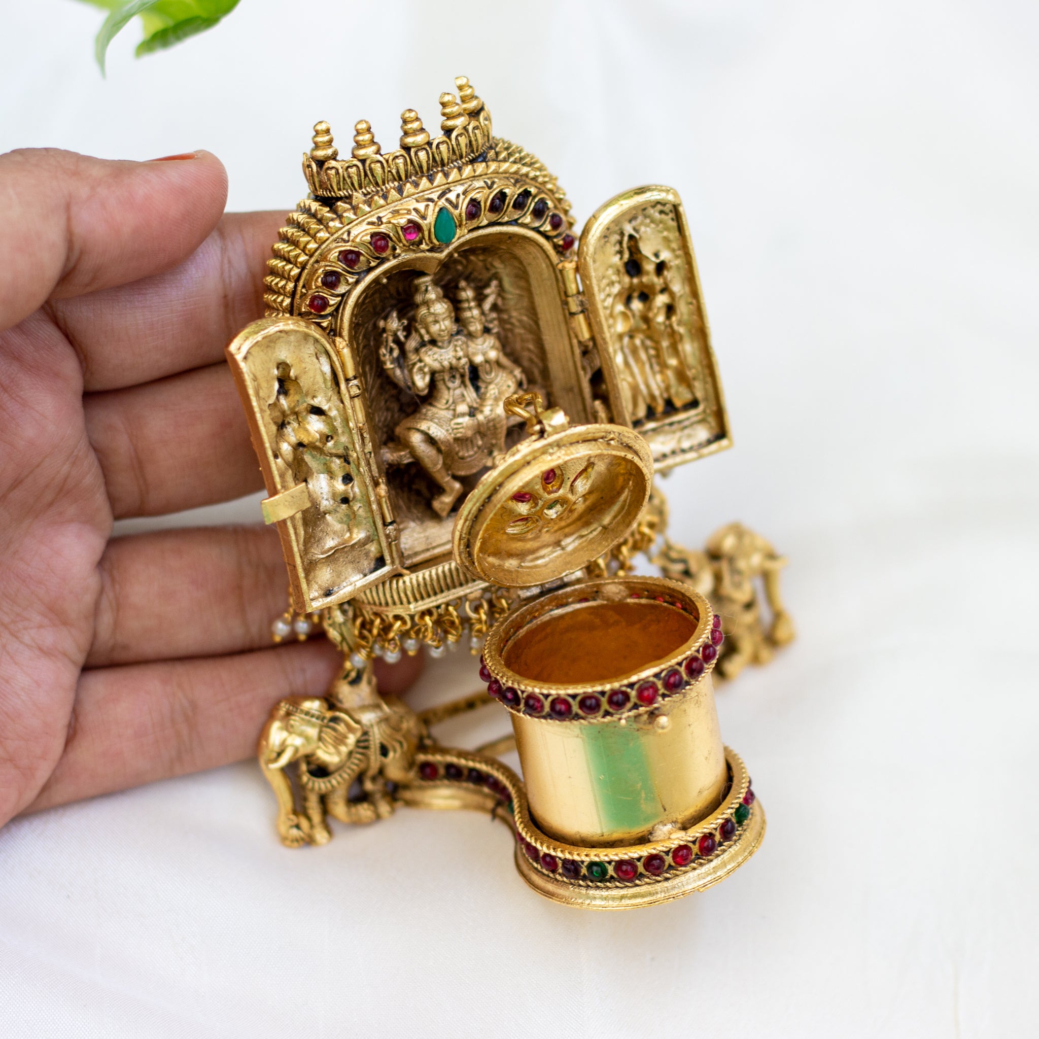 Antique Gold Shiva Parvathi with Dwarapalakas Nakshi Design Kum Kum Box